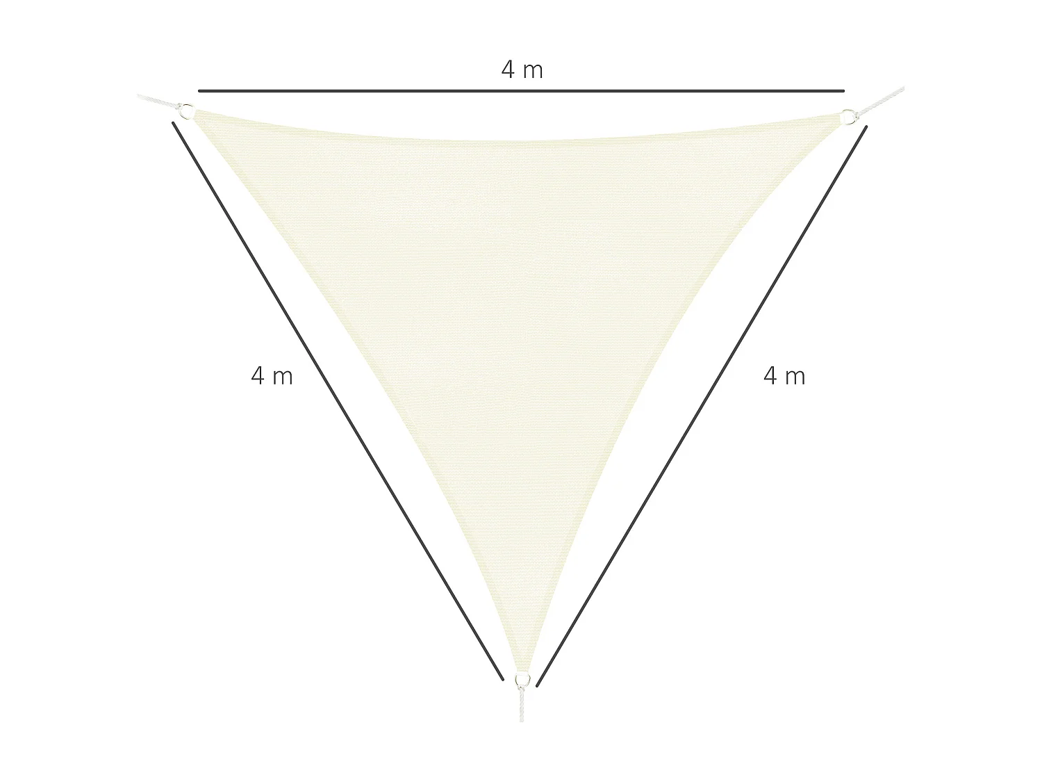 Voile d'ombrage triangulaire grande taille 4 x 4 x 4 m polyéthylène haute densité résistant aux UV crème