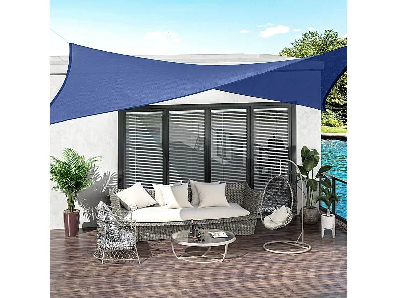 Voile d'ombrage rectangulaire anti-UV HDPE 4L x 3l m bleu