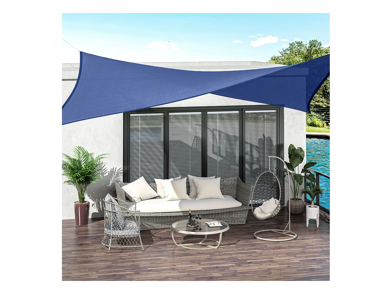 Voile d'ombrage rectangulaire anti-UV HDPE 4L x 3l m bleu