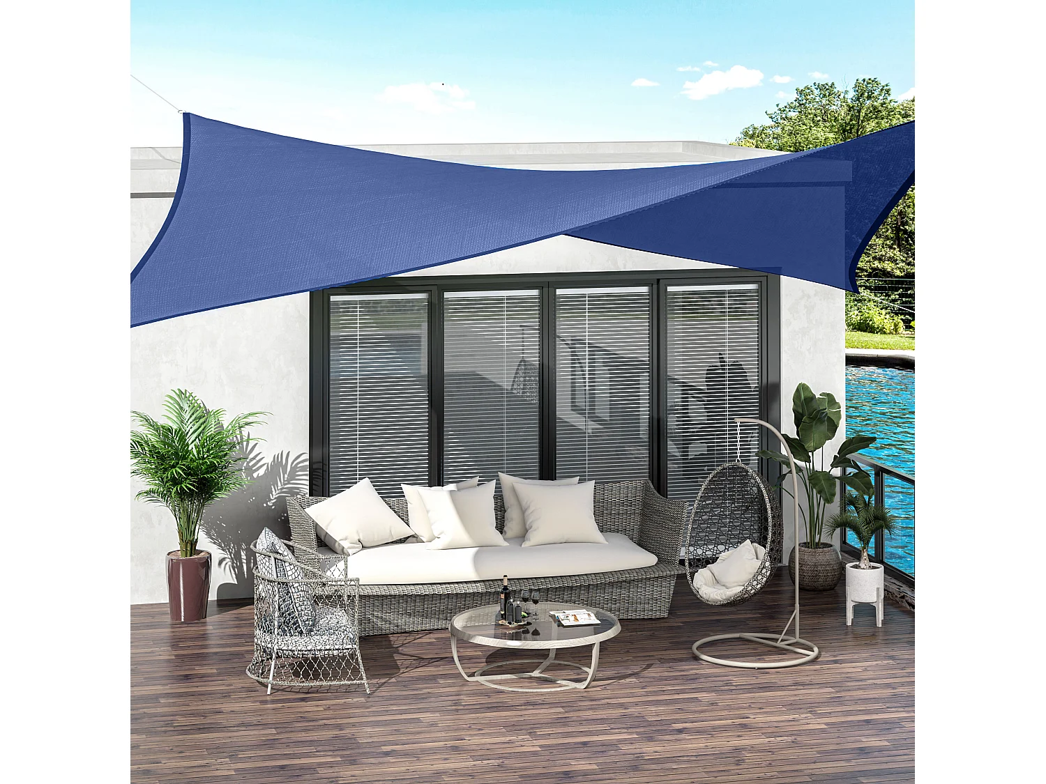 Voile d'ombrage rectangulaire anti-UV HDPE 4L x 3l m bleu