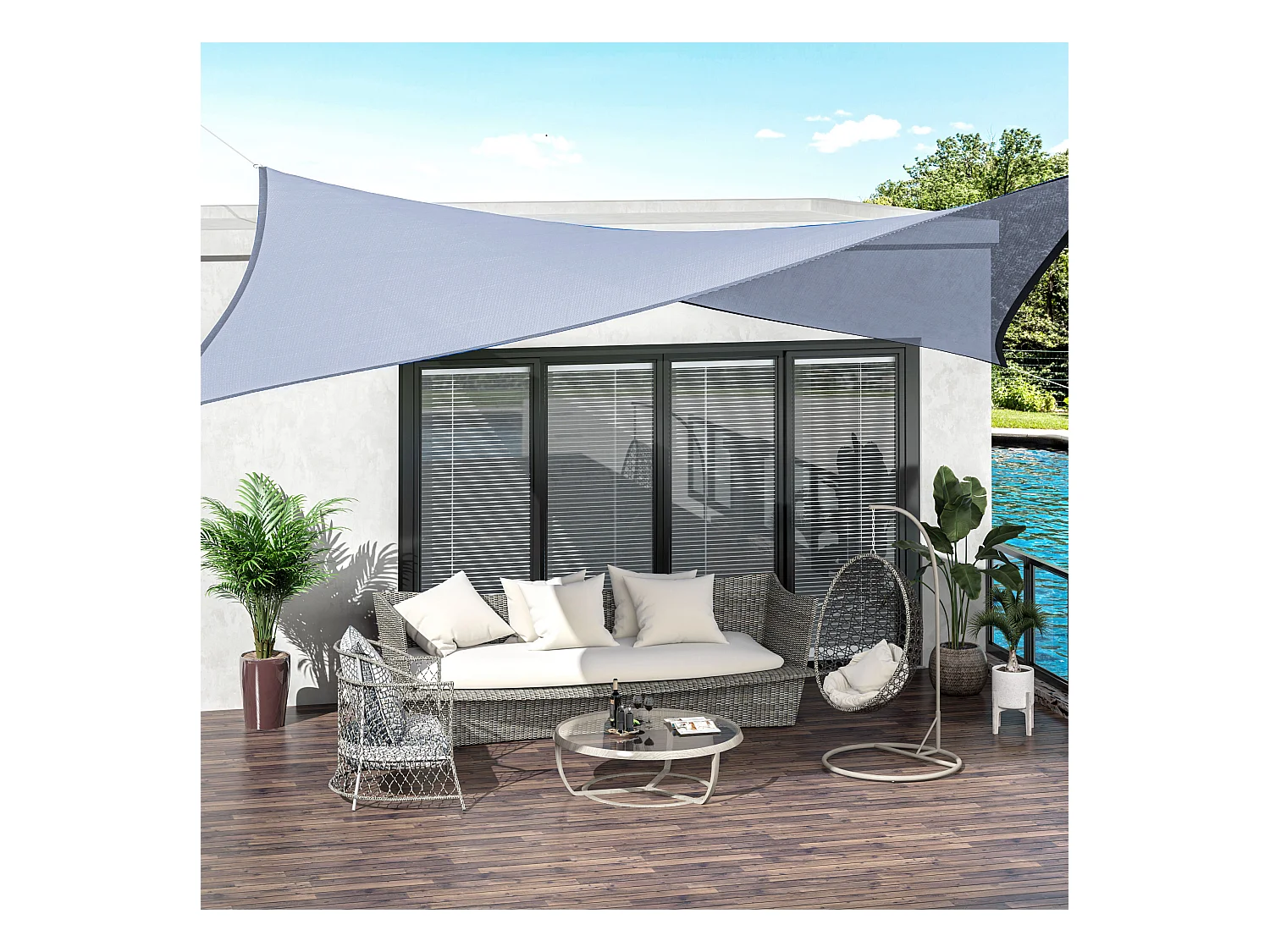 Voile d'ombrage rectangulaire anti-UV HDPE 4L x 3l m gris