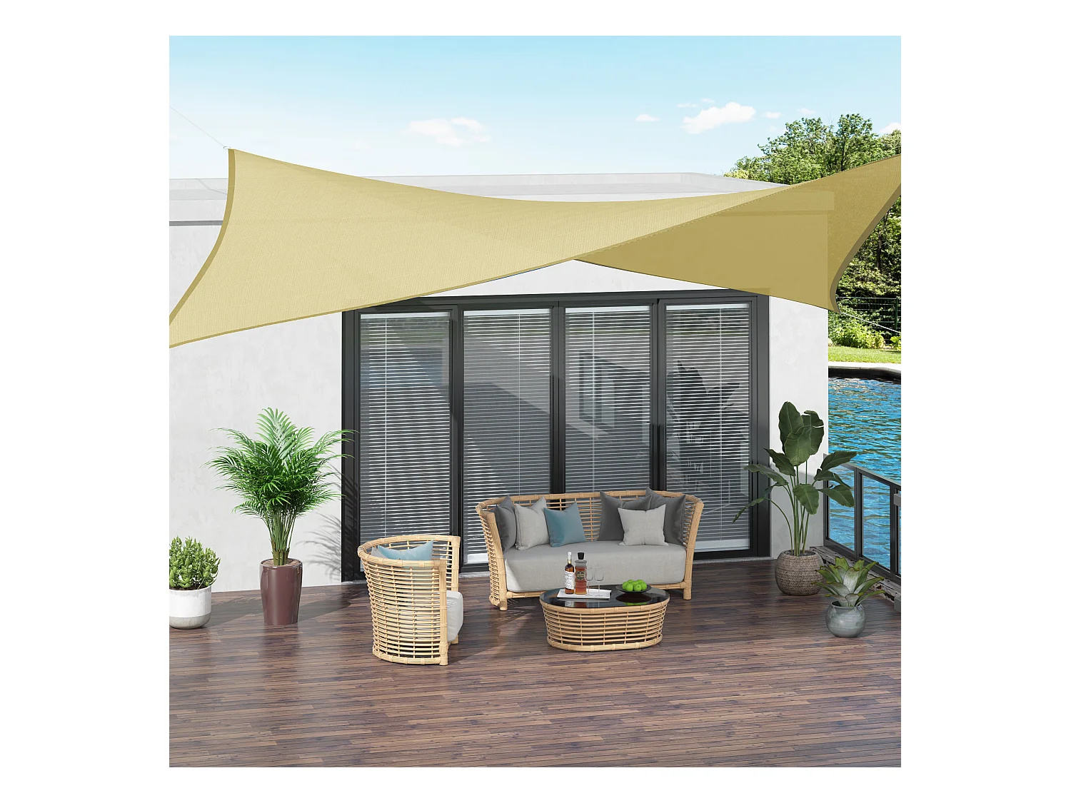 Voile d'ombrage rectangulaire 3 x 4 m polyéthylène haute densité résistant aux UV coloris sable