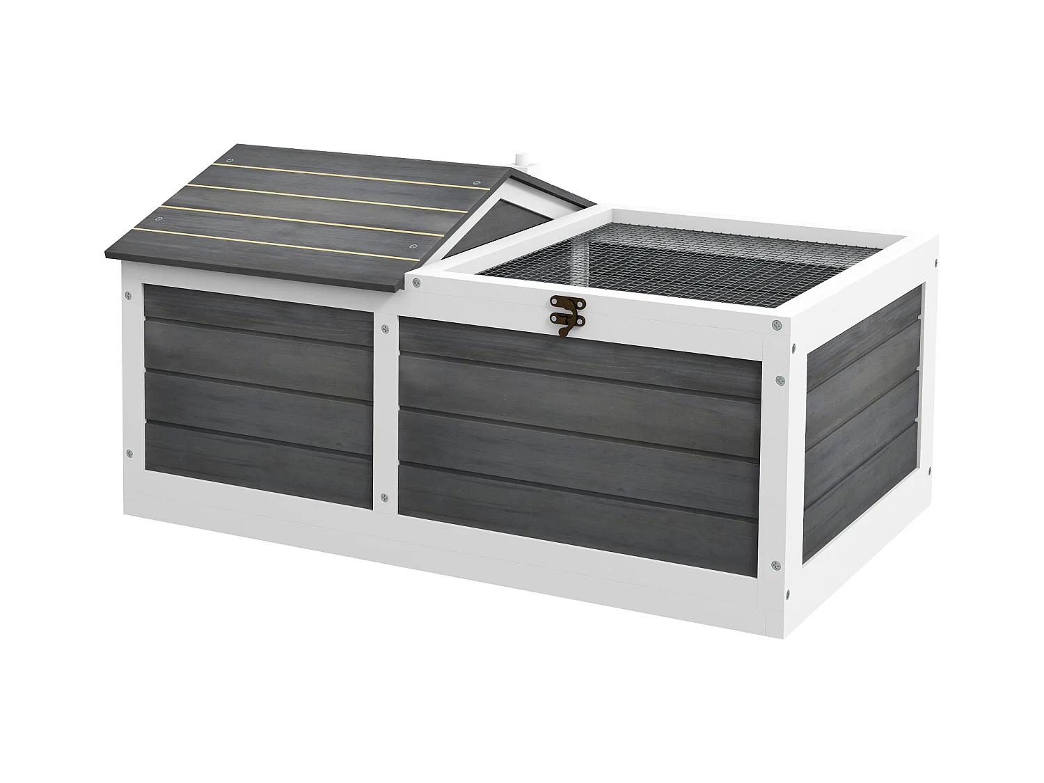 Enclos pour tortue - parc pour tortue - niche, enclos extérieur grillagé, toit ouvrant verrouillable - sapin gris blanc