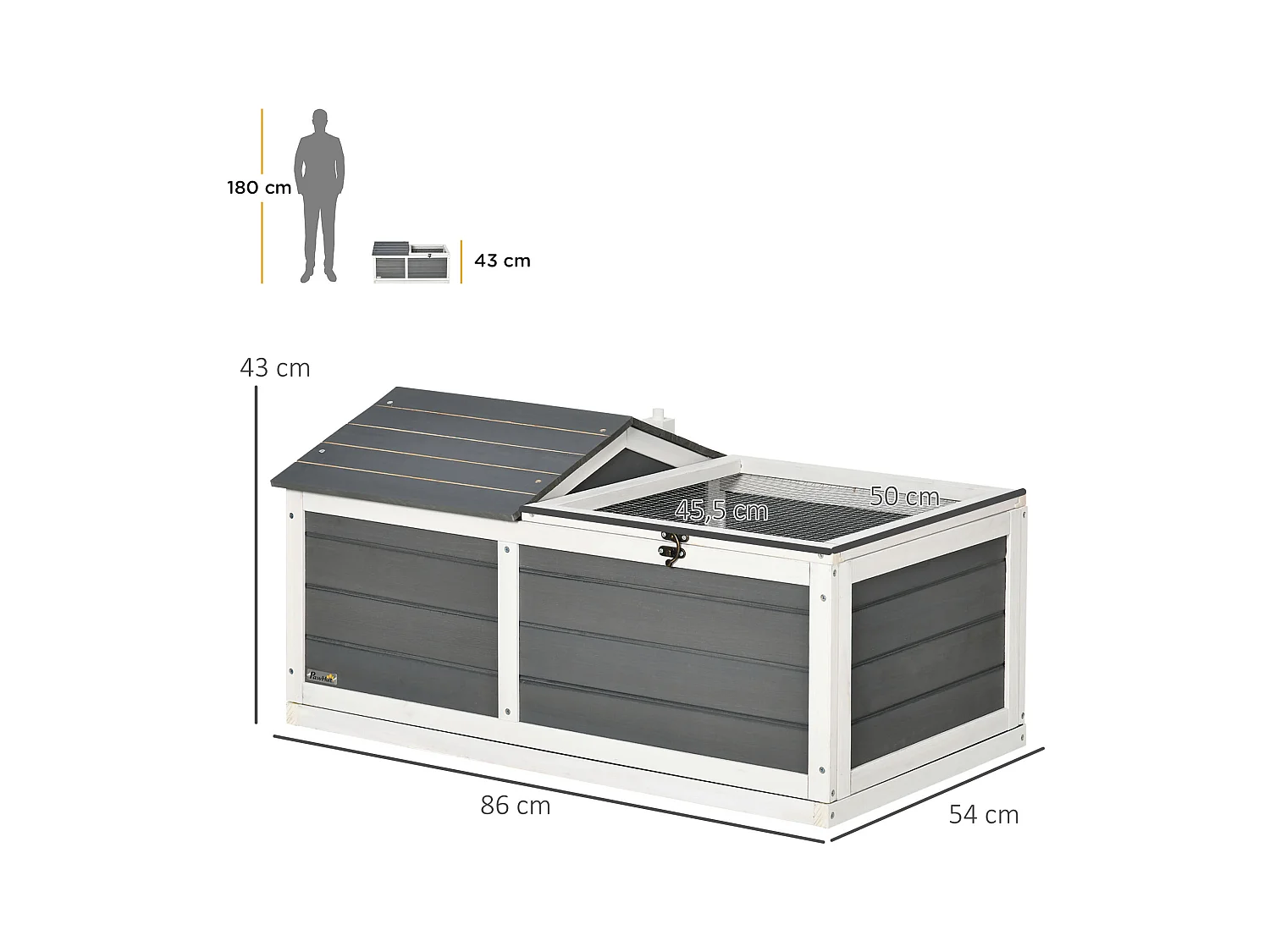 Enclos pour tortue - parc pour tortue - niche, enclos extérieur grillagé, toit ouvrant verrouillable - sapin gris blanc