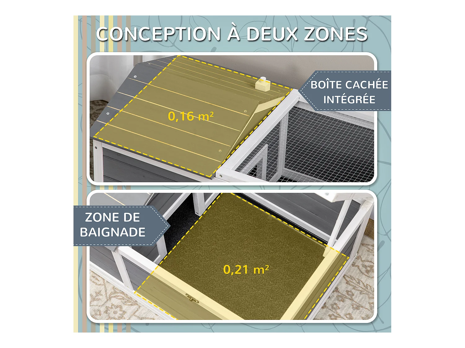 Enclos pour tortue - parc pour tortue - niche, enclos extérieur grillagé, toit ouvrant verrouillable - sapin gris blanc