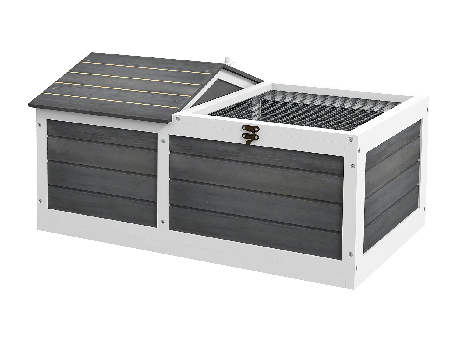 Enclos pour tortue - parc pour tortue - niche, enclos extérieur grillagé, toit ouvrant verrouillable - sapin gris blanc