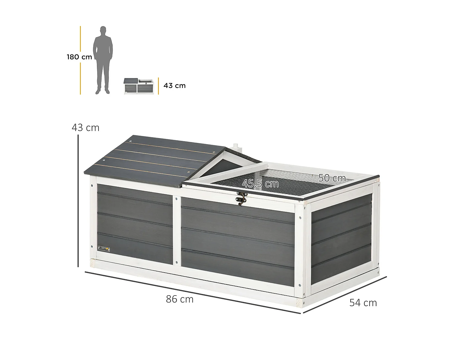 Enclos pour tortue - parc pour tortue - niche, enclos extérieur grillagé, toit ouvrant verrouillable - sapin gris blanc