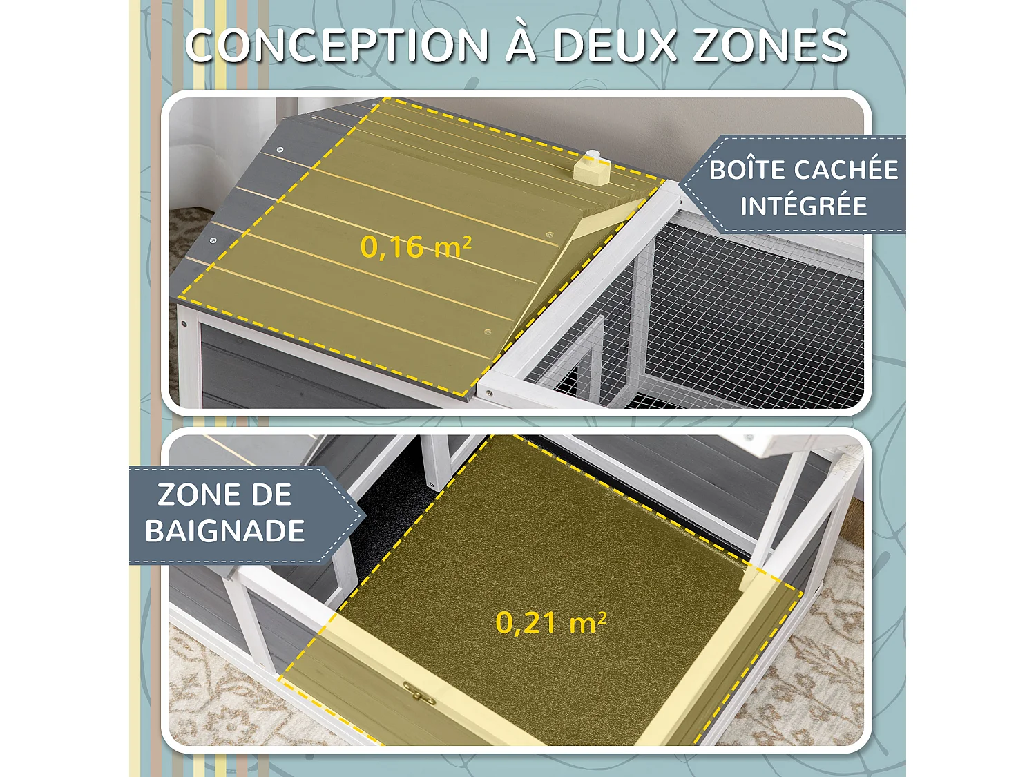 Enclos pour tortue - parc pour tortue - niche, enclos extérieur grillagé, toit ouvrant verrouillable - sapin gris blanc