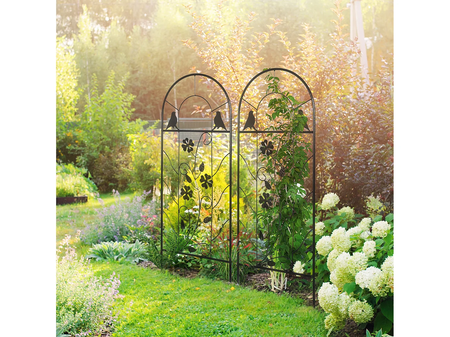 Lot de 2 treillis de jardin supports pour plantes grimpantes - dim. 38L x 98H cm - métal époxy noir