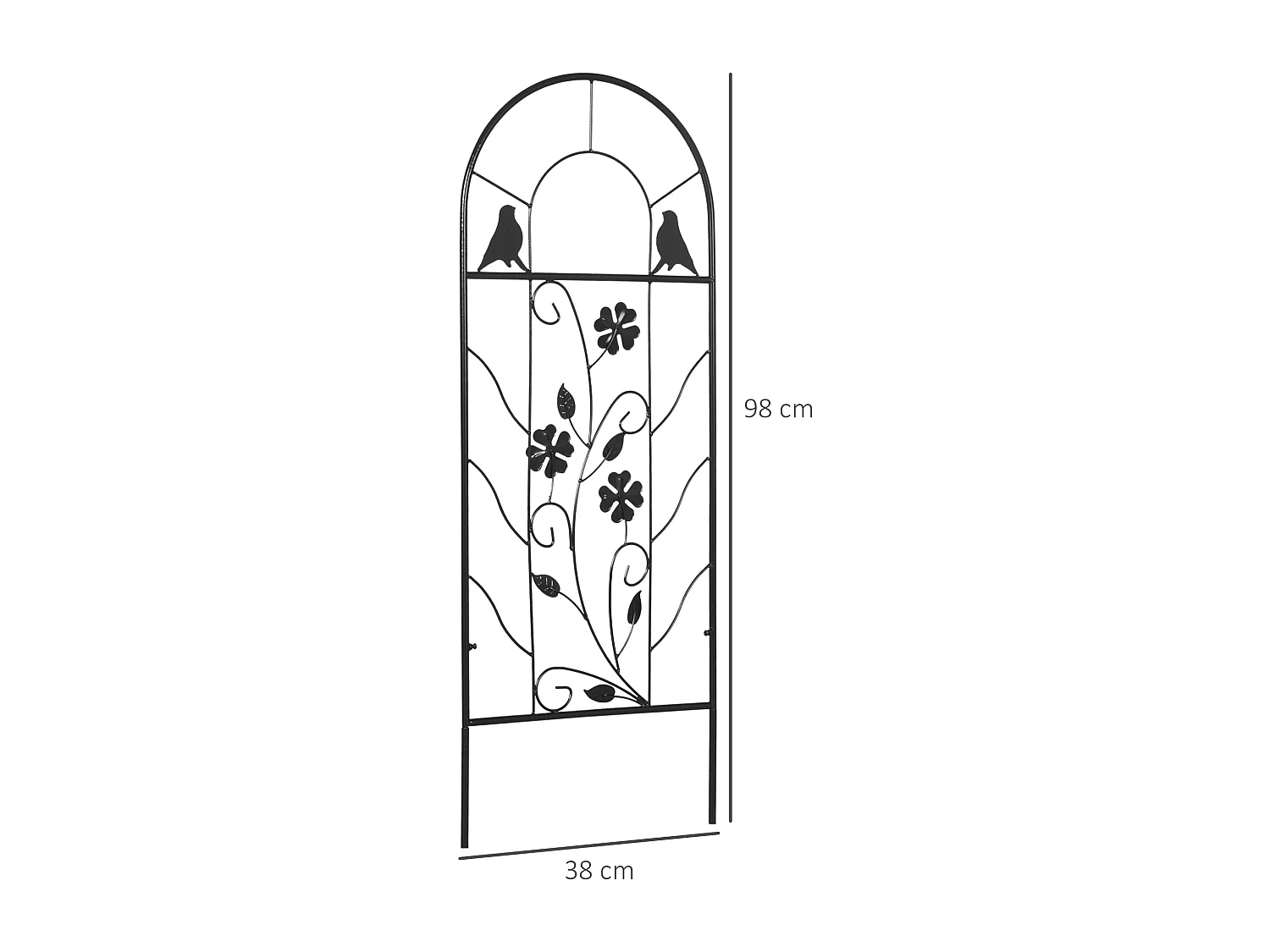Lot de 2 treillis de jardin supports pour plantes grimpantes - dim. 38L x 98H cm - métal époxy noir