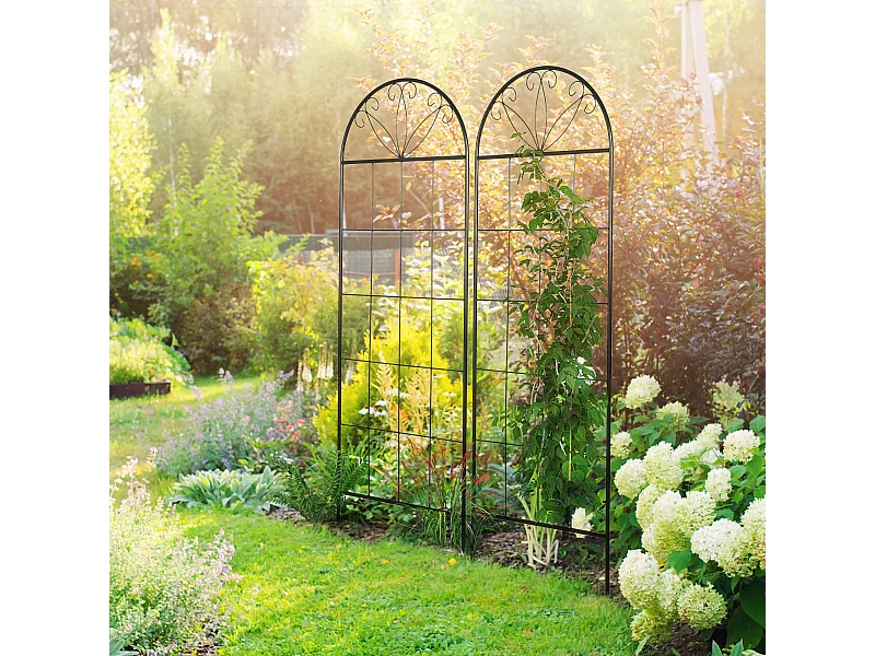 Treillis de jardin lot de 2 supports pour plantes grimpantes - dim. 51L x 152H cm - métal époxy noir