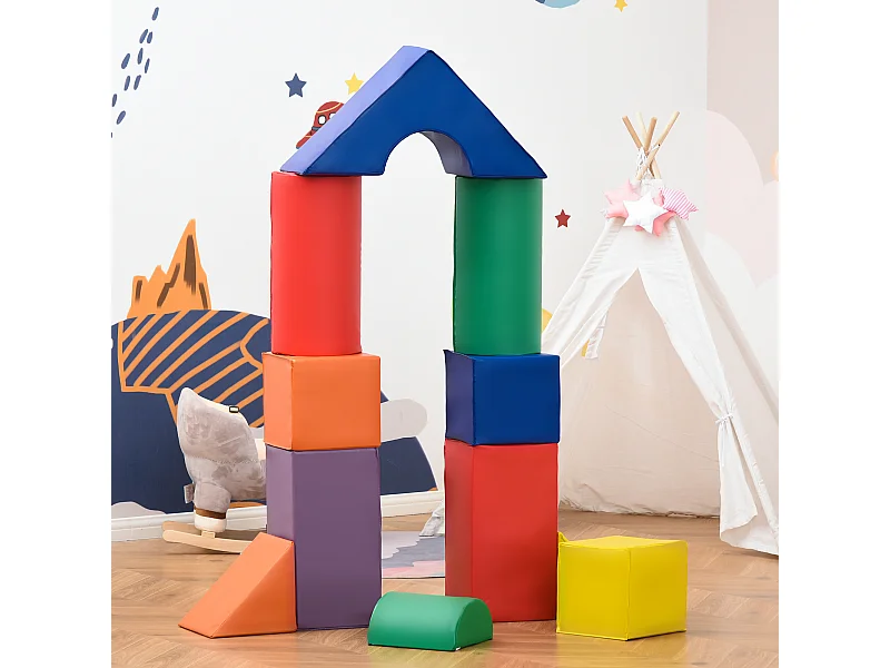 11 blocs de construction en mousse XXL - modules de motricité - jouets éducatifs - certifiés normes EN71-1-2-3 - mousse EPE revêtement PU multicolore
