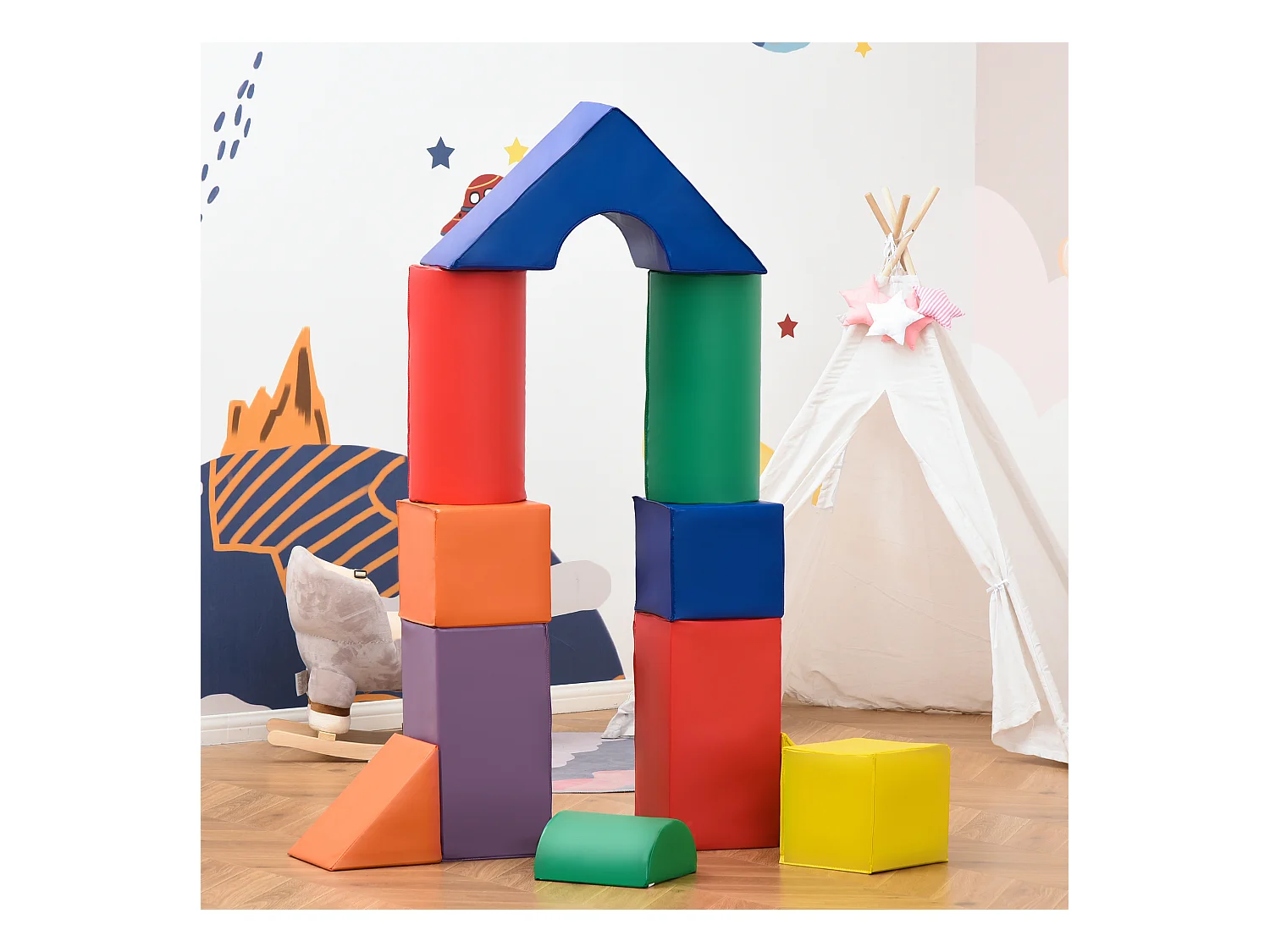 11 blocs de construction en mousse XXL - modules de motricité - jouets éducatifs - certifiés normes EN71-1-2-3 - mousse EPE revêtement PU multicolore