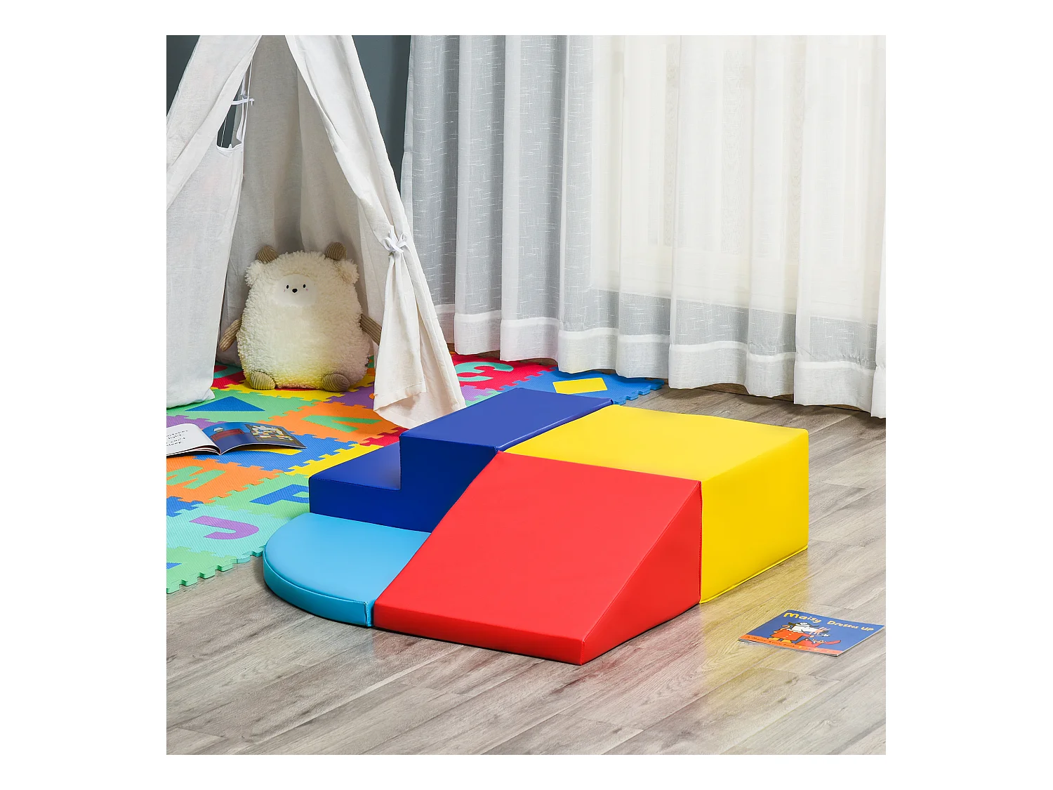 4 blocs de construction en mousse XL - modules de motricité - certifiés normes EN71-1-2-3 - mousse EPE revêtement PU bleu rouge jaune