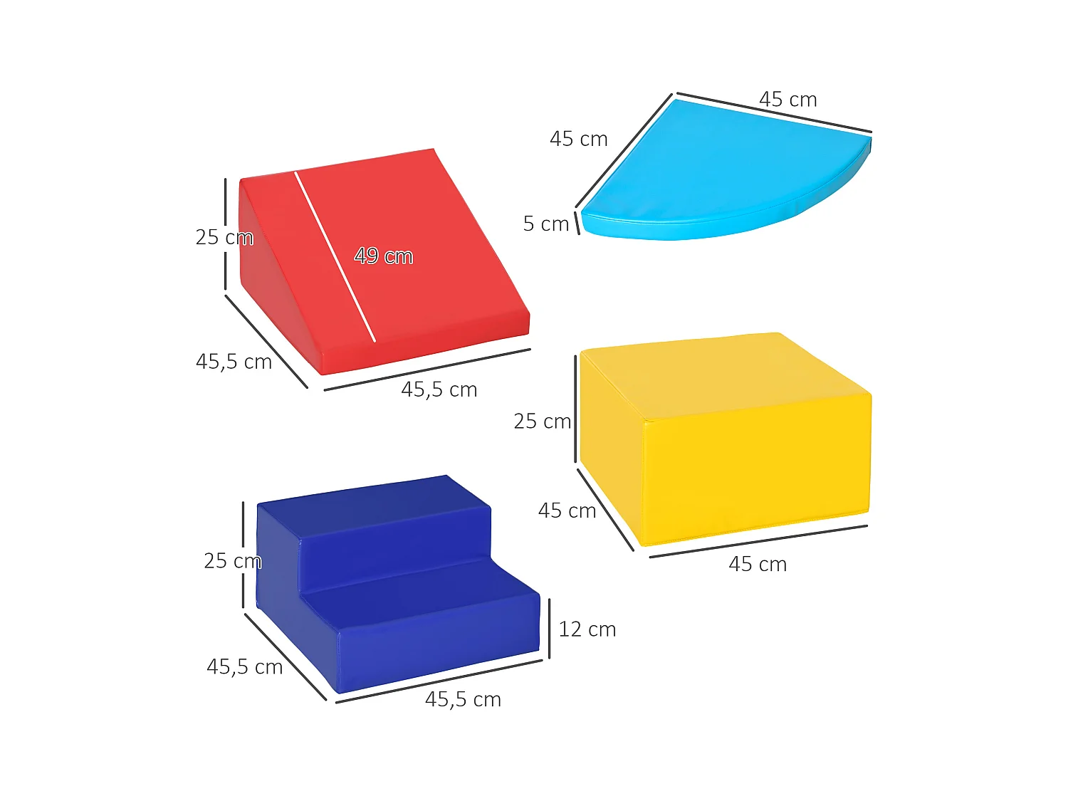 4 blocs de construction en mousse XL - modules de motricité - certifiés normes EN71-1-2-3 - mousse EPE revêtement PU bleu rouge jaune