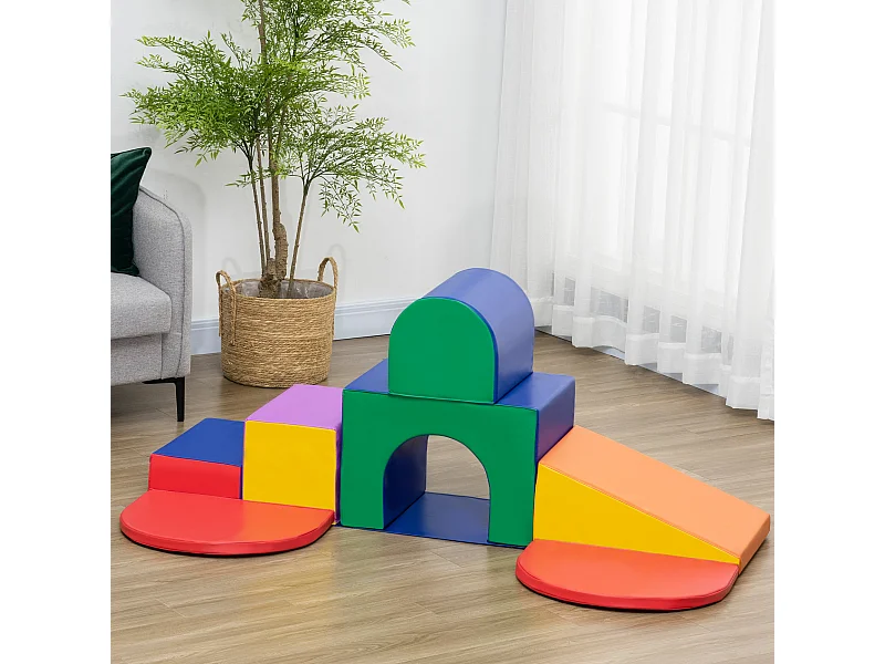 7 blocs de construction en mousse XXL - modules de motricité - jouets éducatifs - certifiés normes EN71-1-2-3 - mousse EPE revêtement PU multicolore
