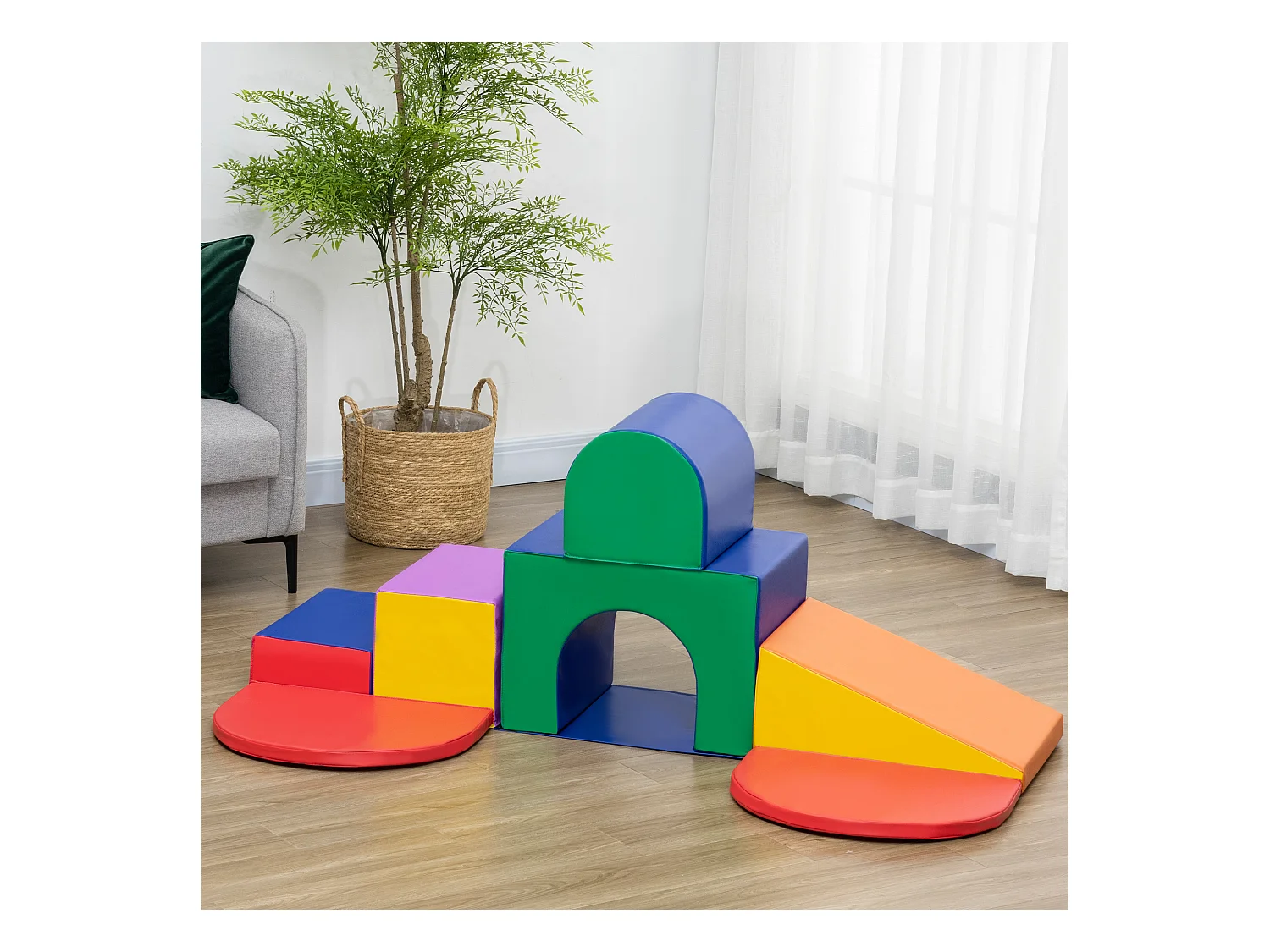 7 blocs de construction en mousse XXL - modules de motricité - jouets éducatifs - certifiés normes EN71-1-2-3 - mousse EPE revêtement PU multicolore