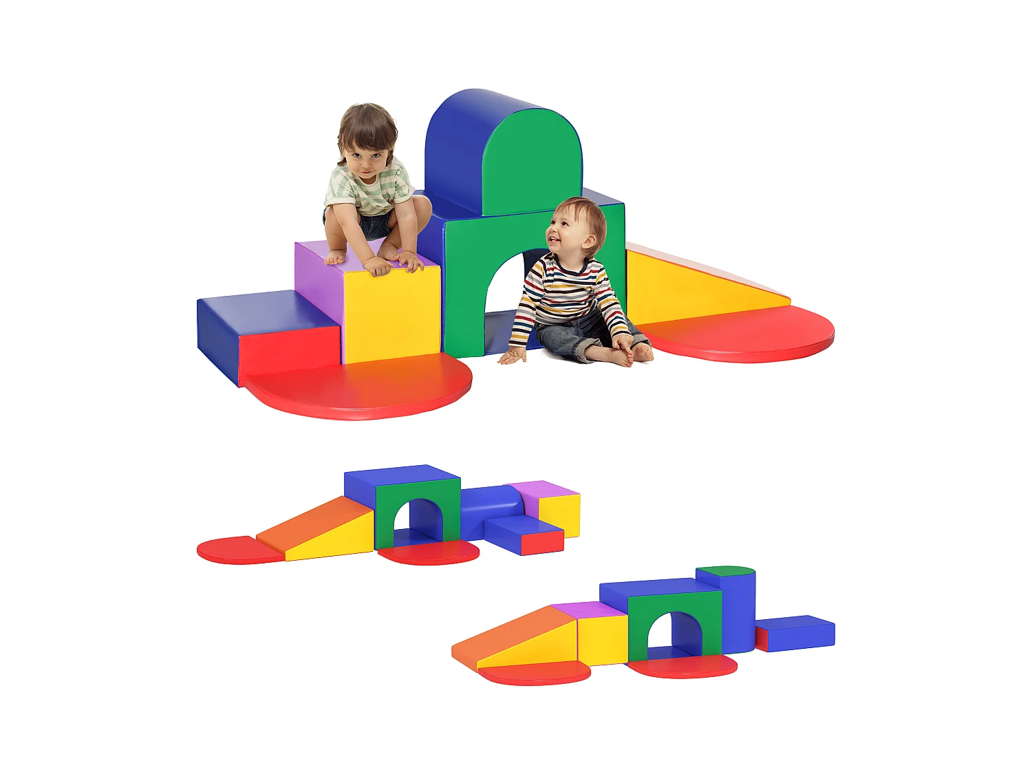 7 blocs de construction en mousse XXL - modules de motricité - jouets éducatifs - certifiés normes EN71-1-2-3 - mousse EPE revêtement PU multicolore