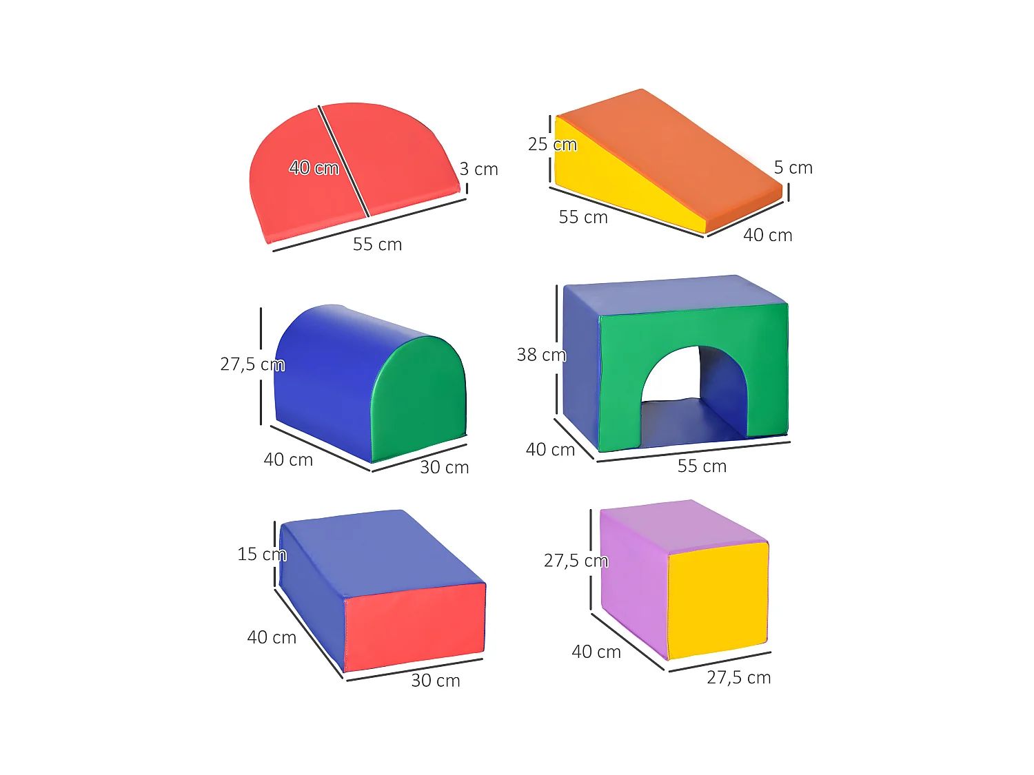 7 blocs de construction en mousse XXL - modules de motricité - jouets éducatifs - certifiés normes EN71-1-2-3 - mousse EPE revêtement PU multicolore