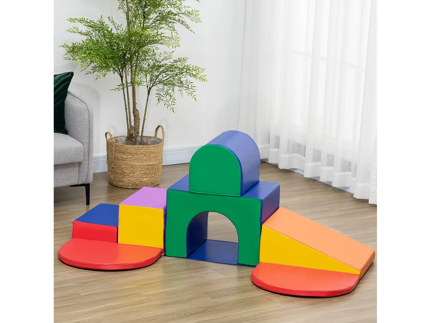 7 blocs de construction en mousse XXL - modules de motricité - jouets éducatifs - certifiés normes EN71-1-2-3 - mousse EPE revêtement PU multicolore
