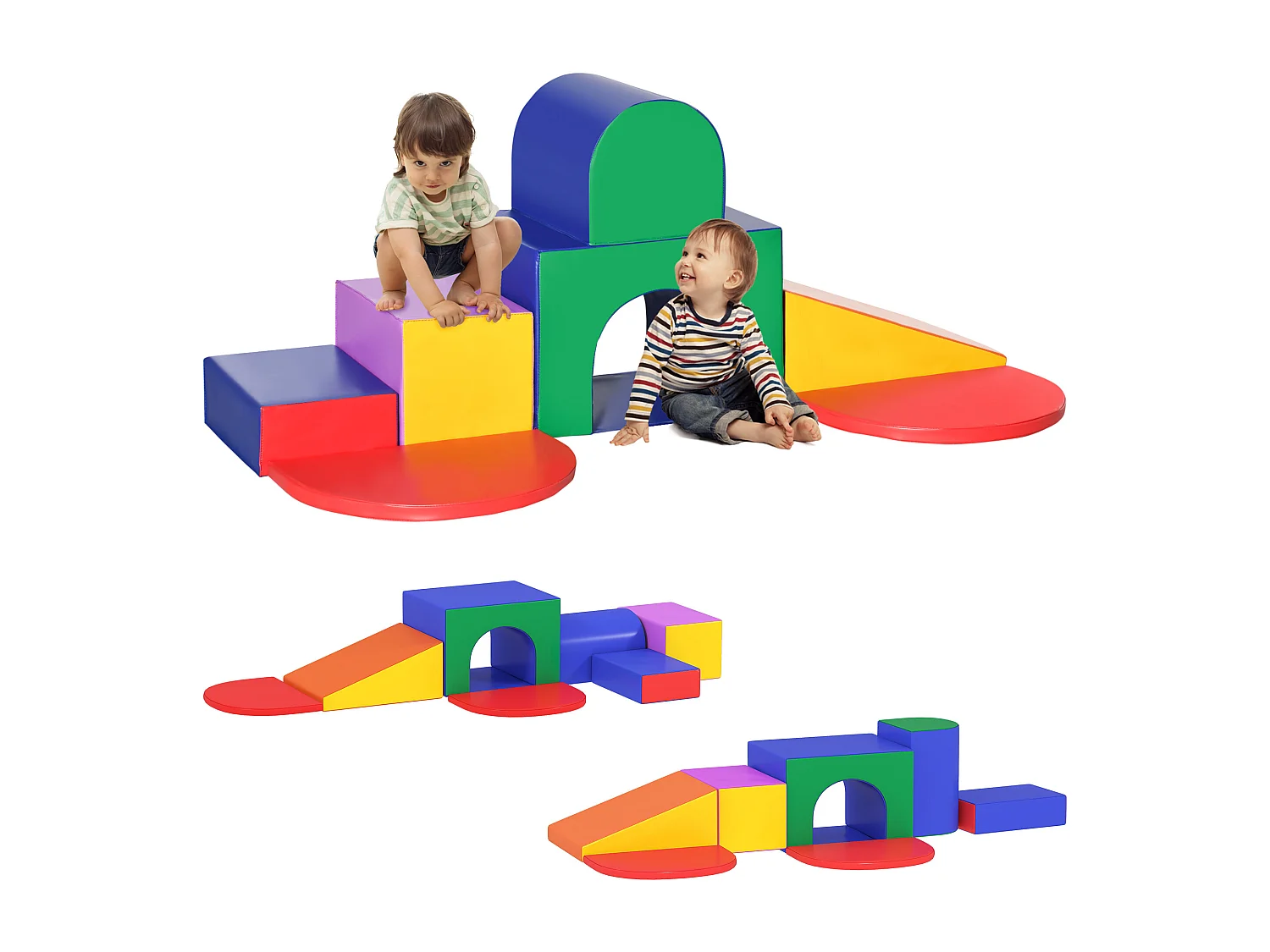 7 blocs de construction en mousse XXL - modules de motricité - jouets éducatifs - certifiés normes EN71-1-2-3 - mousse EPE revêtement PU multicolore