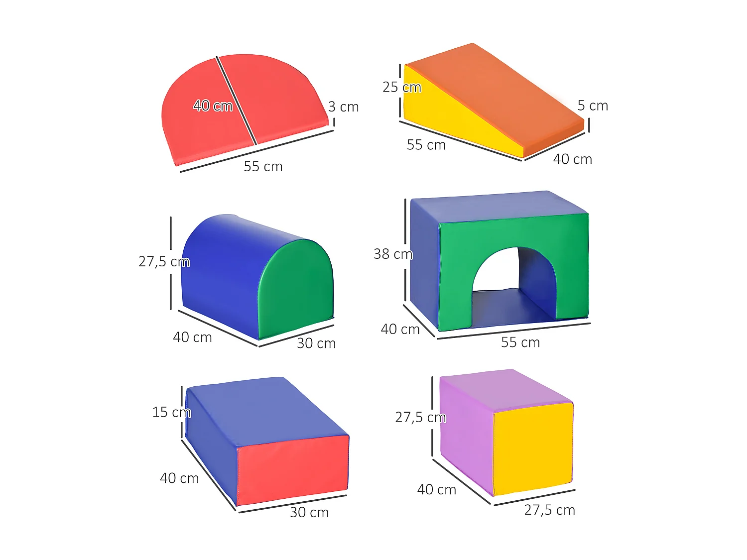 7 blocs de construction en mousse XXL - modules de motricité - jouets éducatifs - certifiés normes EN71-1-2-3 - mousse EPE revêtement PU multicolore