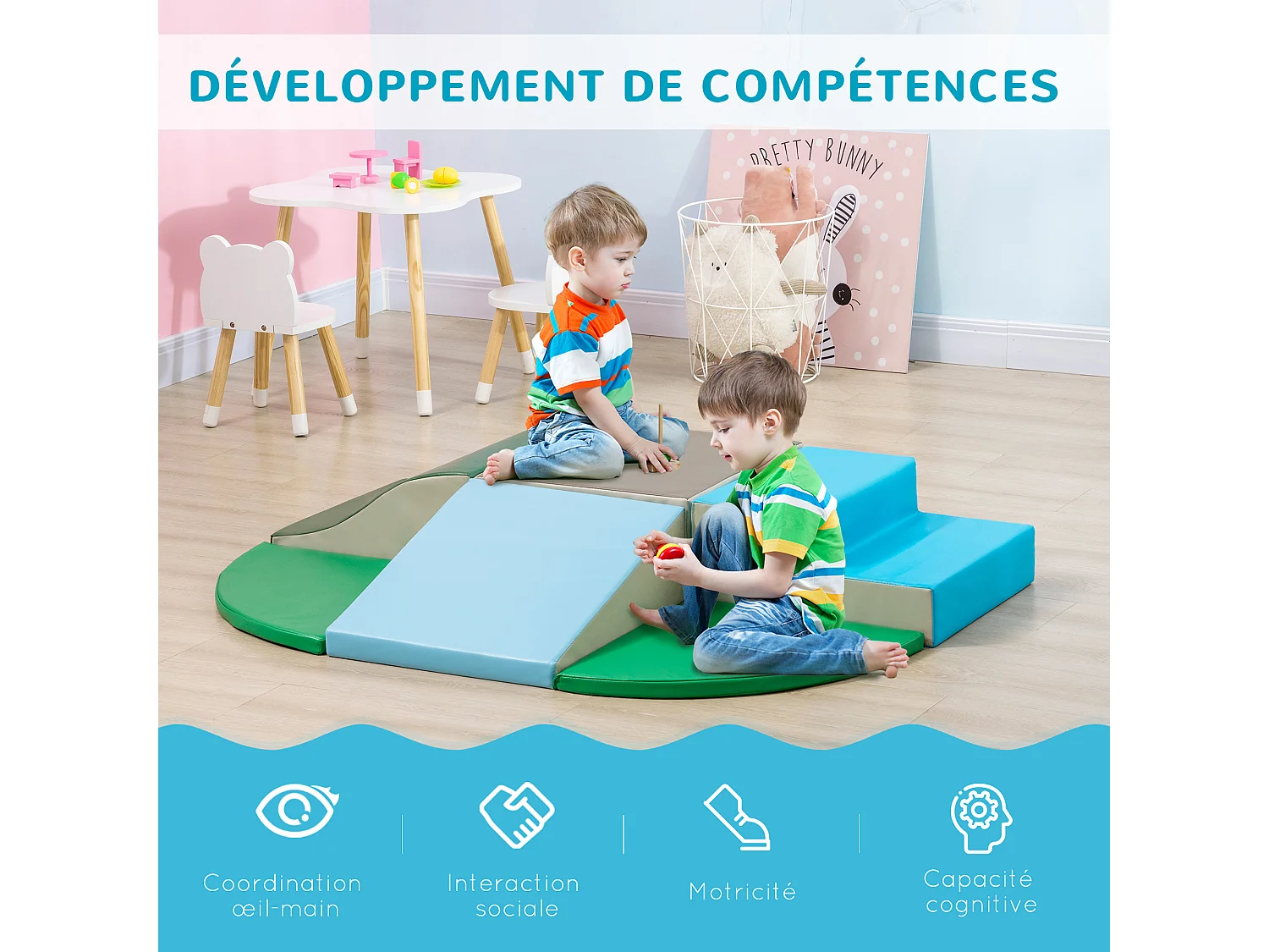 6 blocs de construction en mousse XL - modules de motricité - jouets éducatifs - certifiés normes EN71-1-2-3 - mousse EPE revêtement PU multicolore