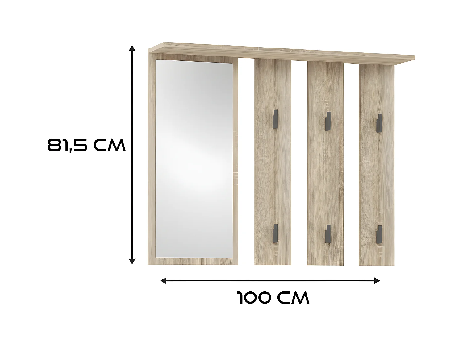 VIONI - Guardarropa de entrada - Perchero de pared con balda - 5 ganchos - Cajón + contenedor