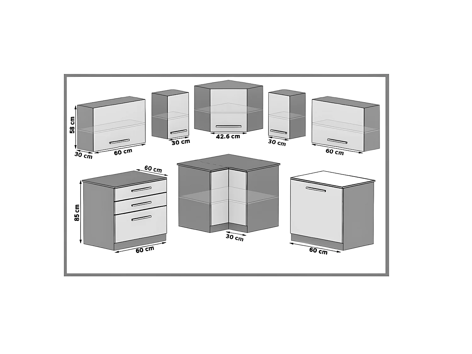 ASKETT | Cucina angolare completa + Componibile L 300 cm 8 pz | Piano di lavoro INCLUSO | Set di mobili da cucina moderni