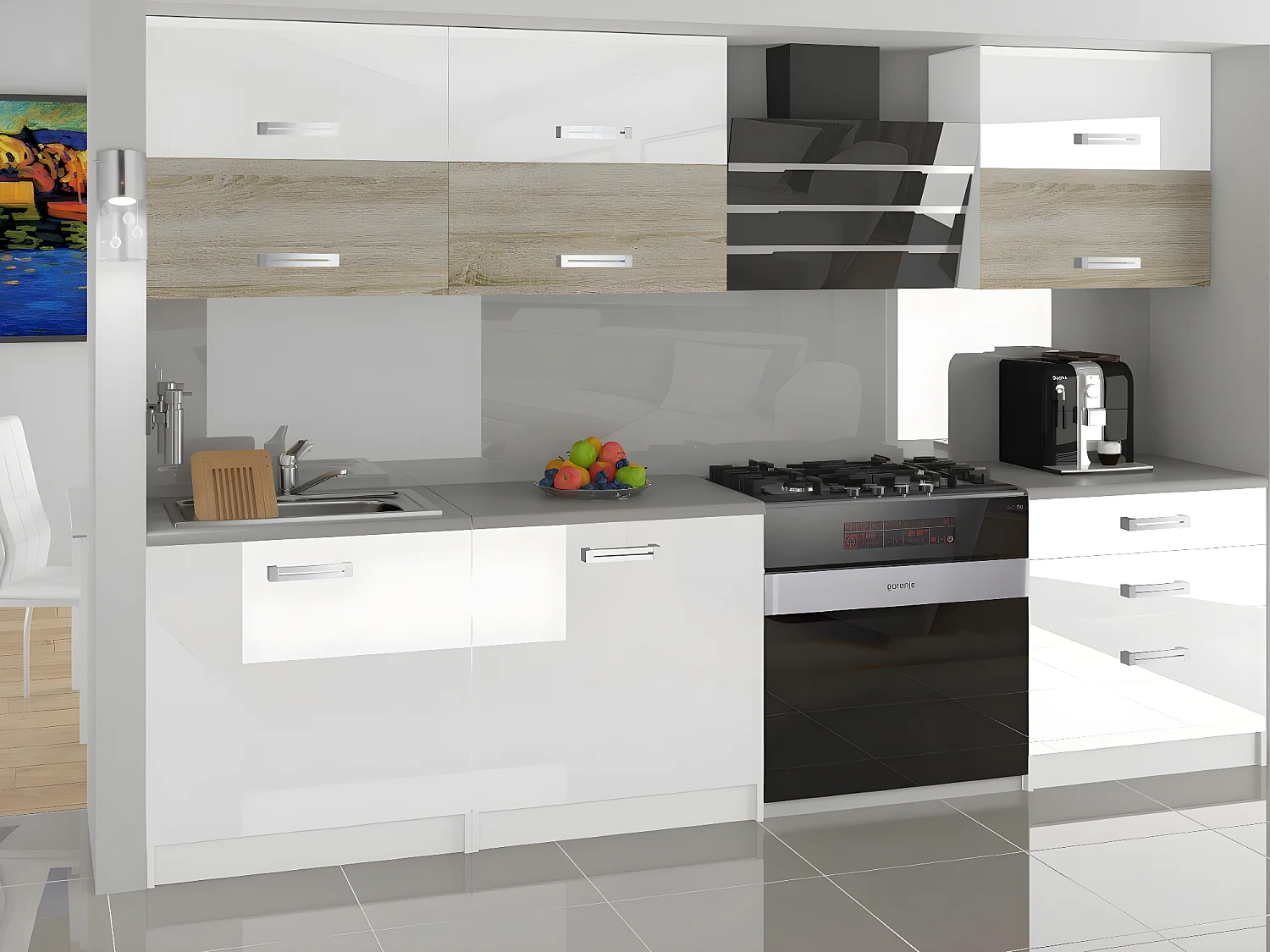 LOFT | Cocina lineal modular completa L 180 cm 6 piezas | Encimera INCLUIDO | Conjunto de armario de cocina brillante