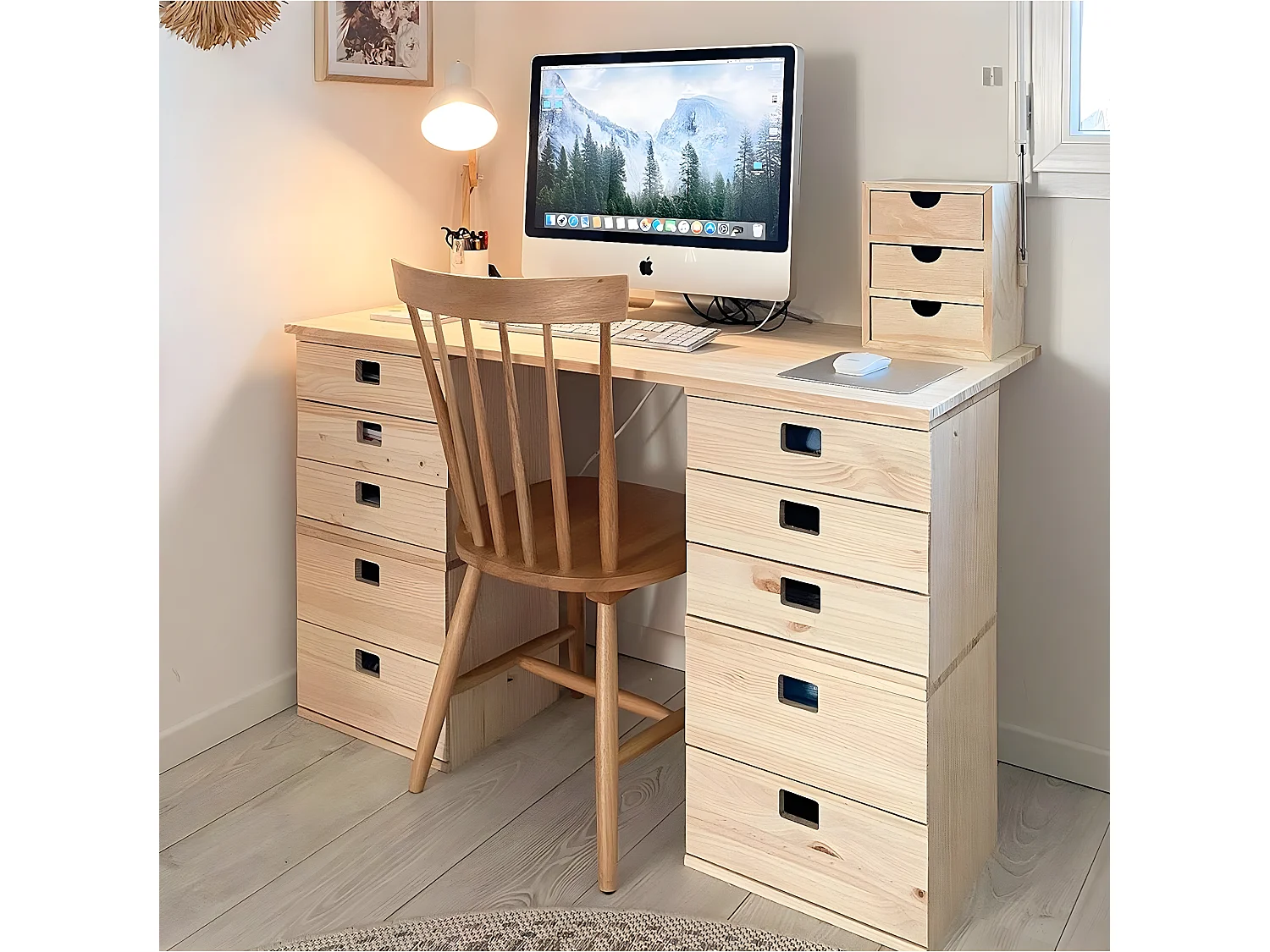 Cubo de almacenamiento de pino macizo Dinamic 3 cajones