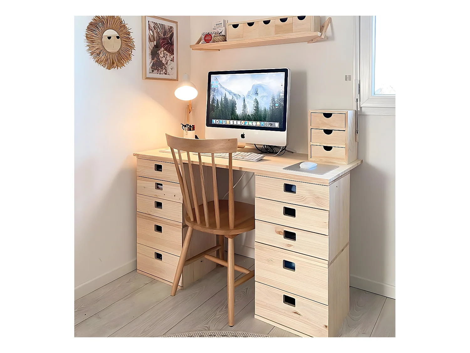 Blokkast met 2 laden van massief grenen - L36,2 x H36,2 cm