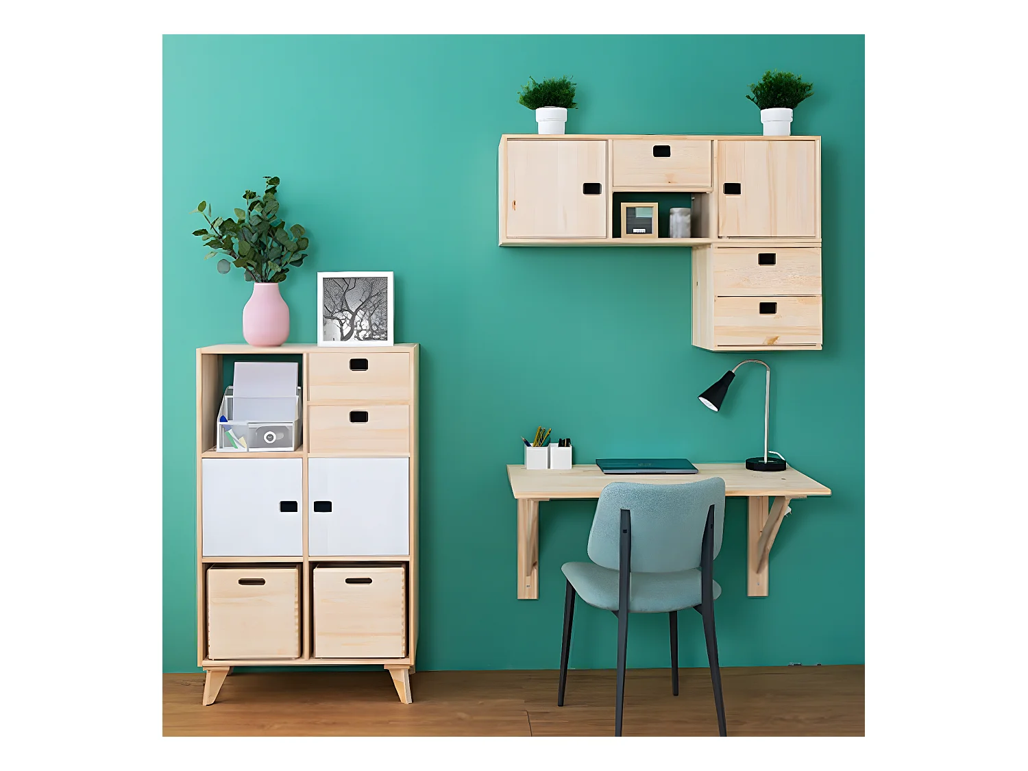 Blokkast met 2 laden van massief grenen - L36,2 x H36,2 cm