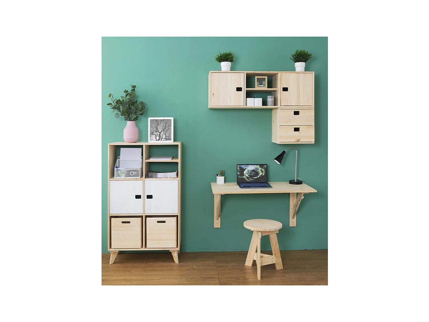 Blokkast met 2 laden van massief grenen - L36,2 x H36,2 cm