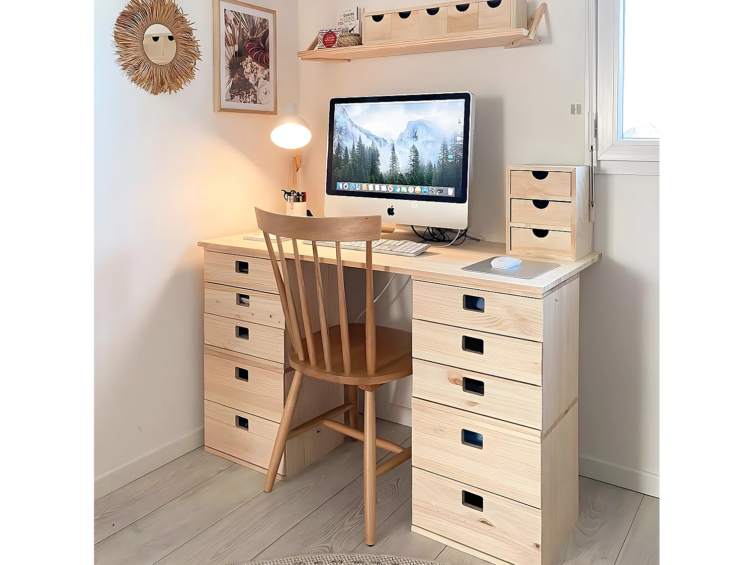 Bloc 2 tiroirs en pin massif - L36,2 x H36,2 cm