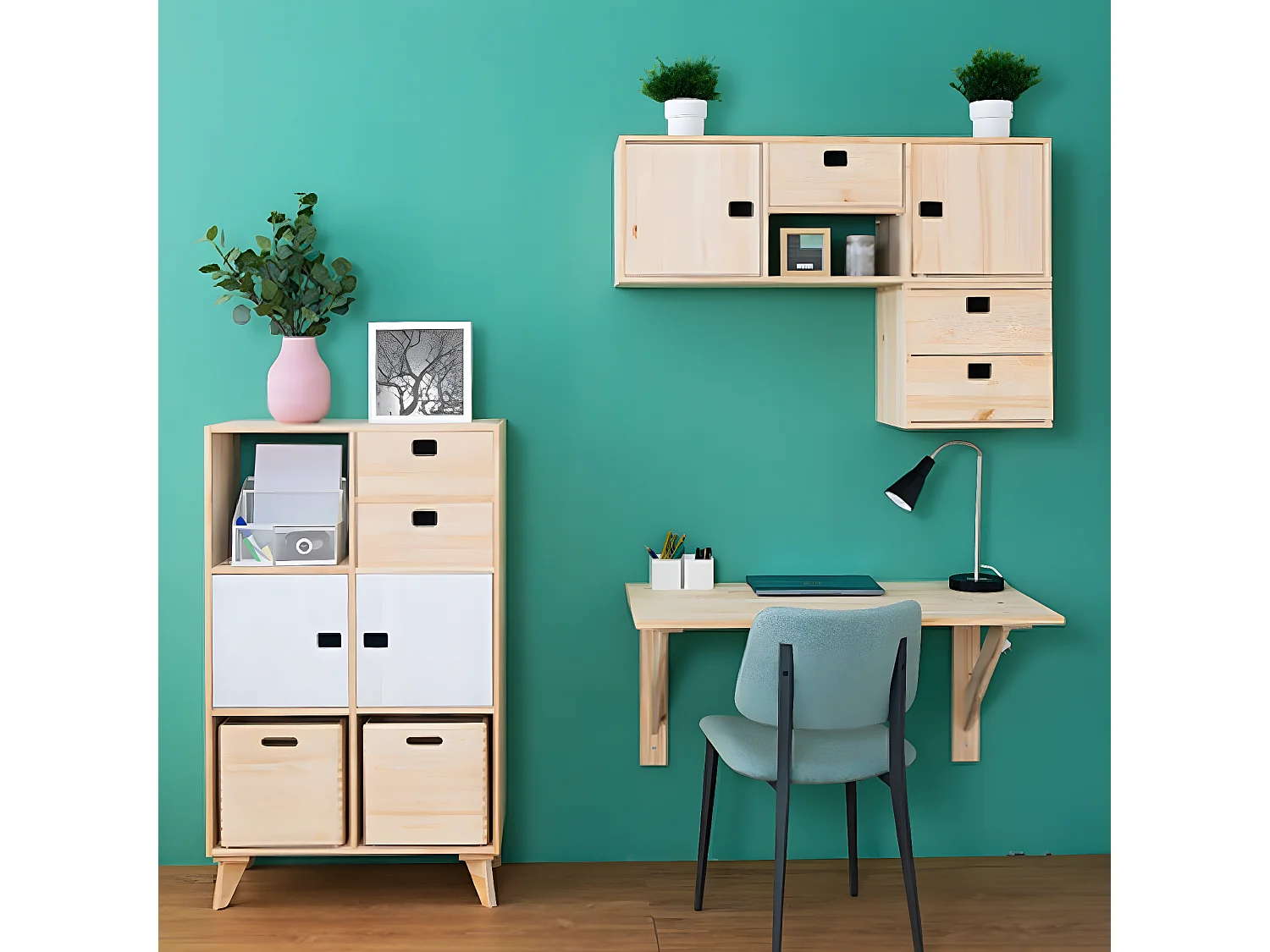 Bloc 2 tiroirs en pin massif - L36,2 x H36,2 cm