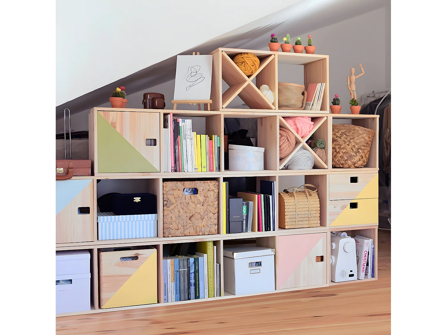 Bloc 2 tiroirs en pin massif - L36,2 x H36,2 cm