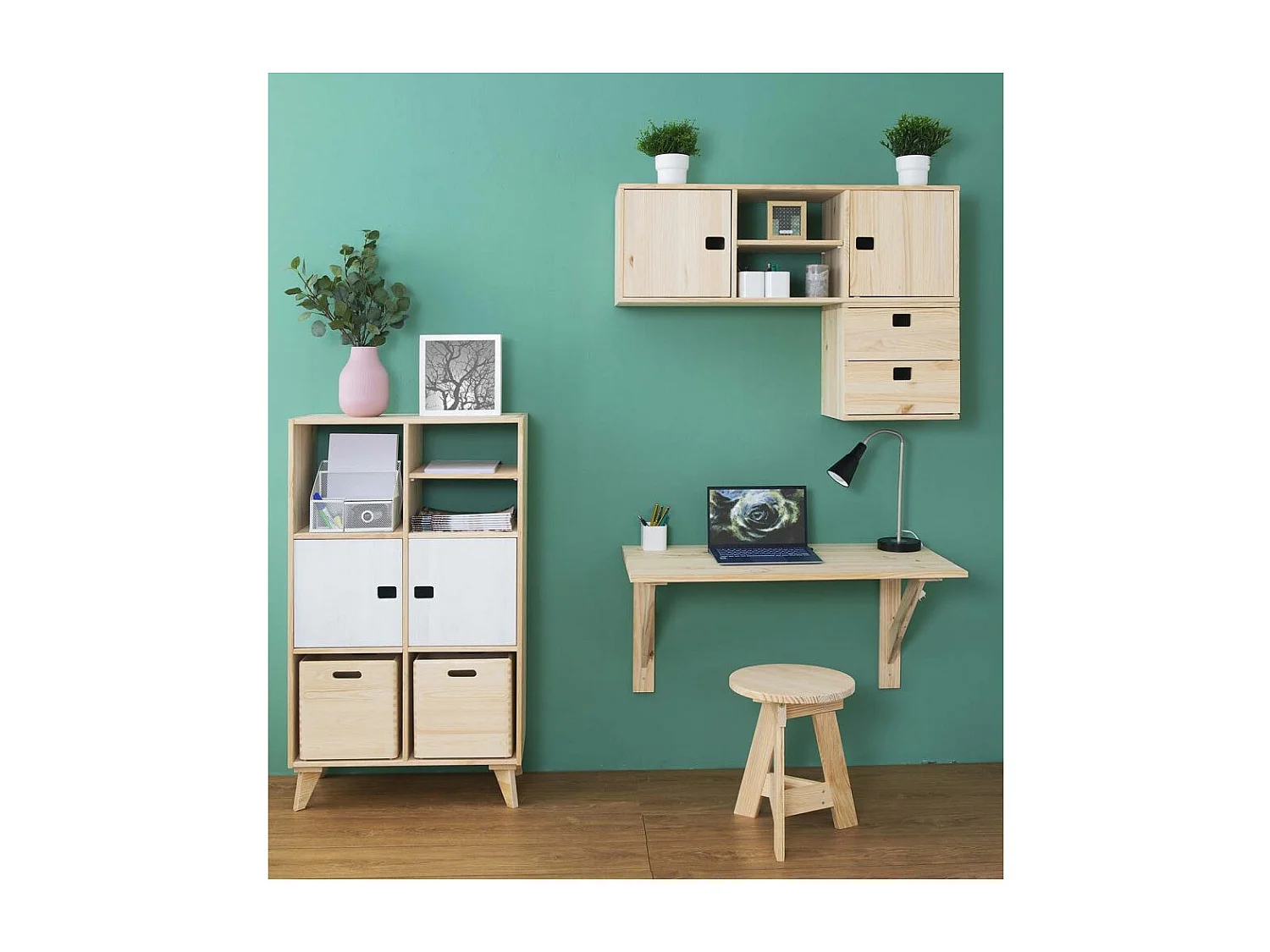 Bloc 2 tiroirs en pin massif - L36,2 x H36,2 cm