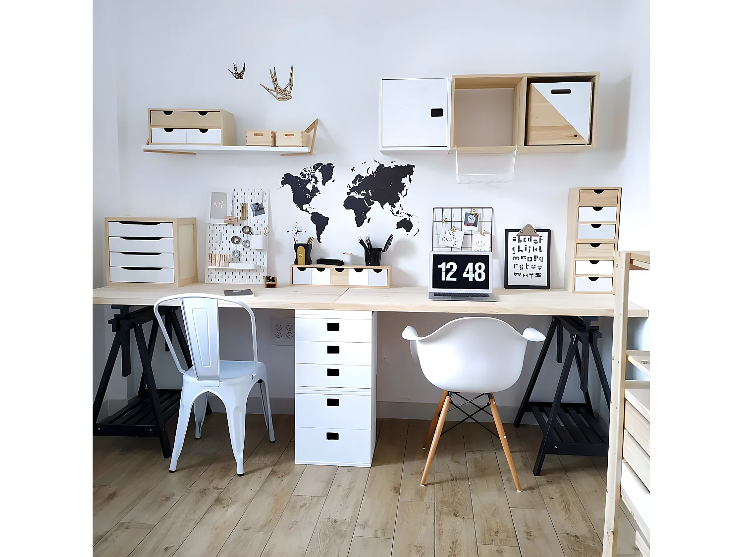 Bloc 2 tiroirs en pin massif - L36,2 x H36,2 cm