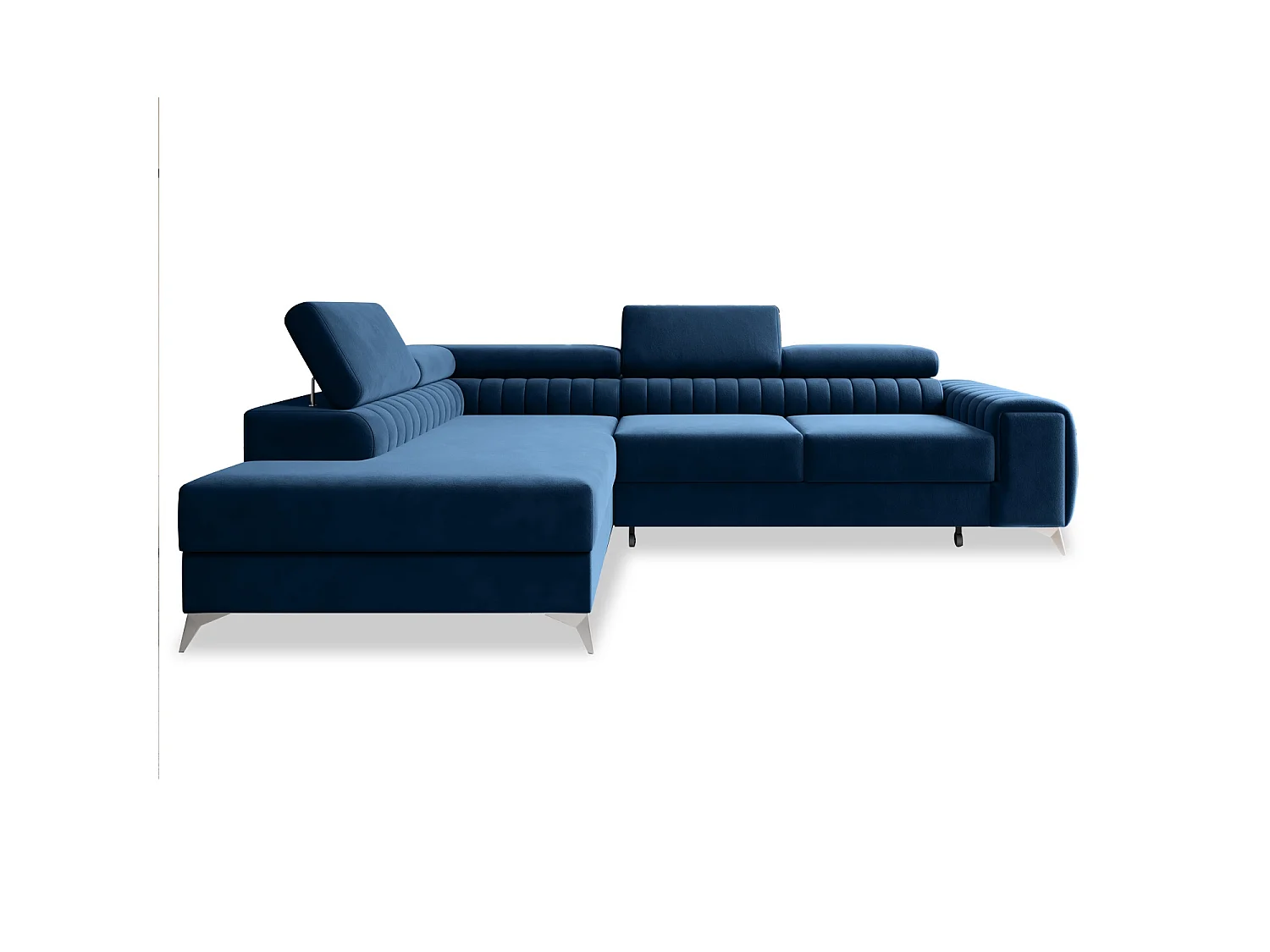 Grand canapé d'angle convertible 6 places en velours bleu ISAAC