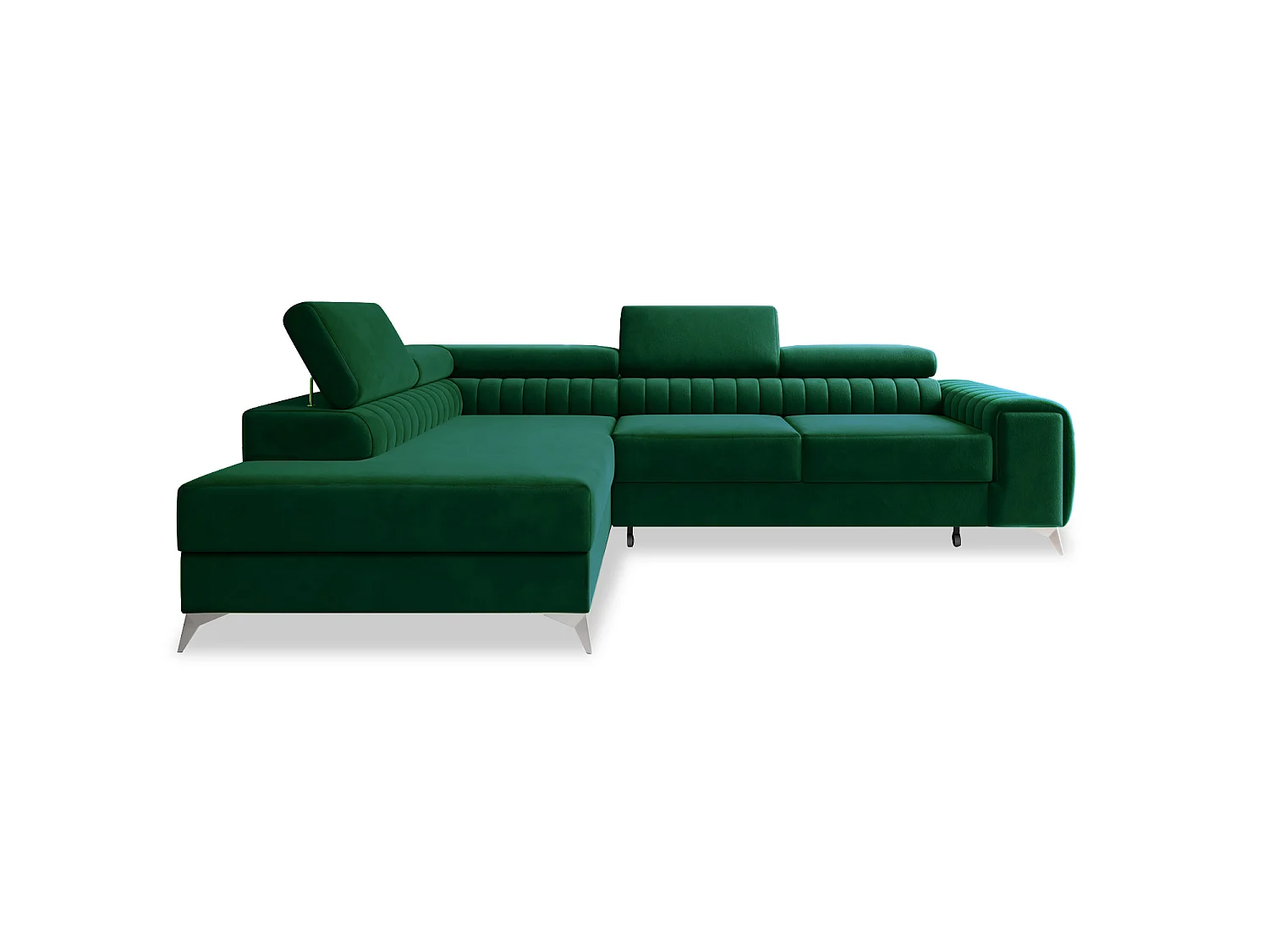 Grand canapé d'angle convertible 6 places en velours vert ISAAC