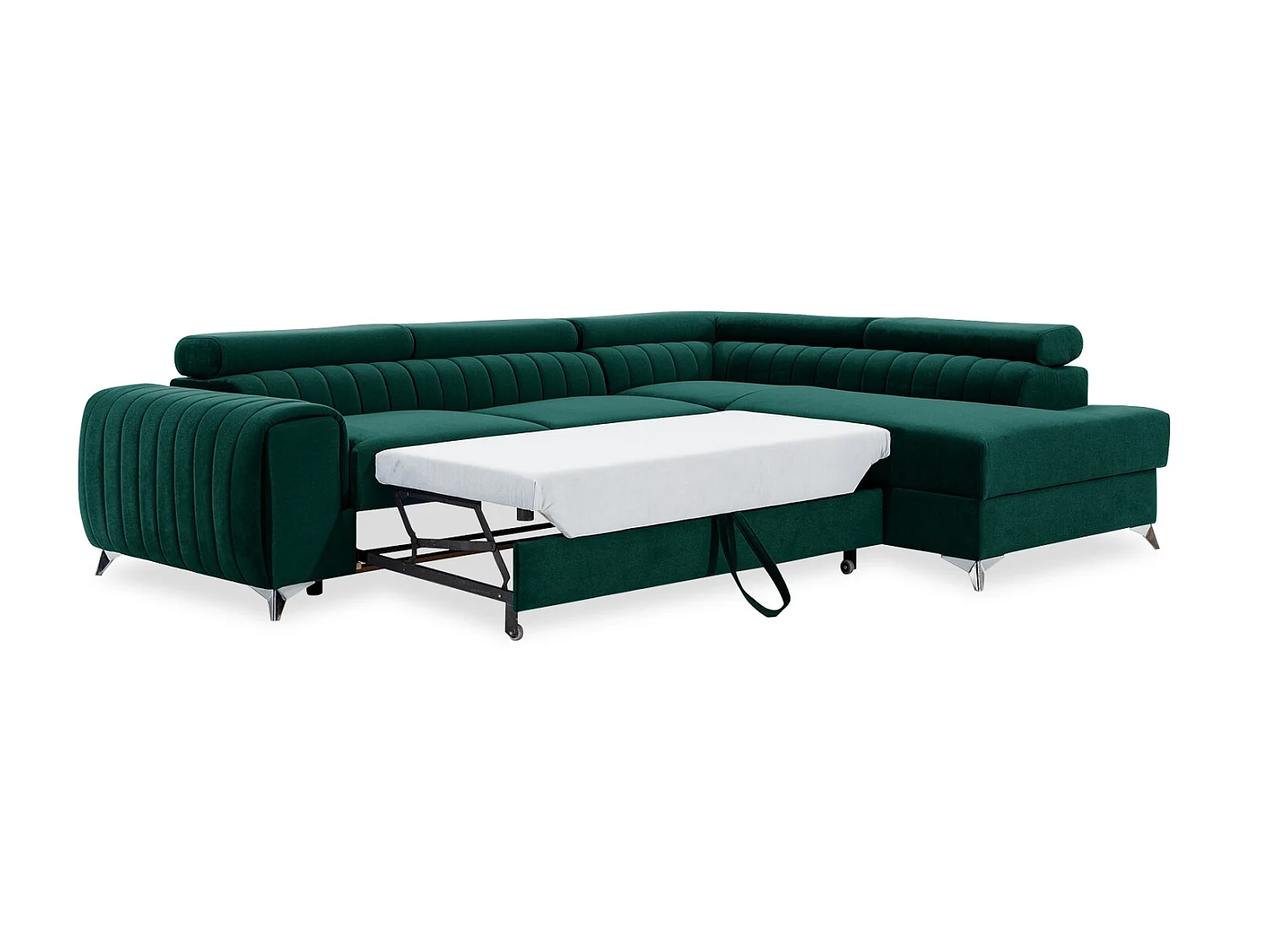 Canapé d'angle droit convertible Isaac Velours Vert