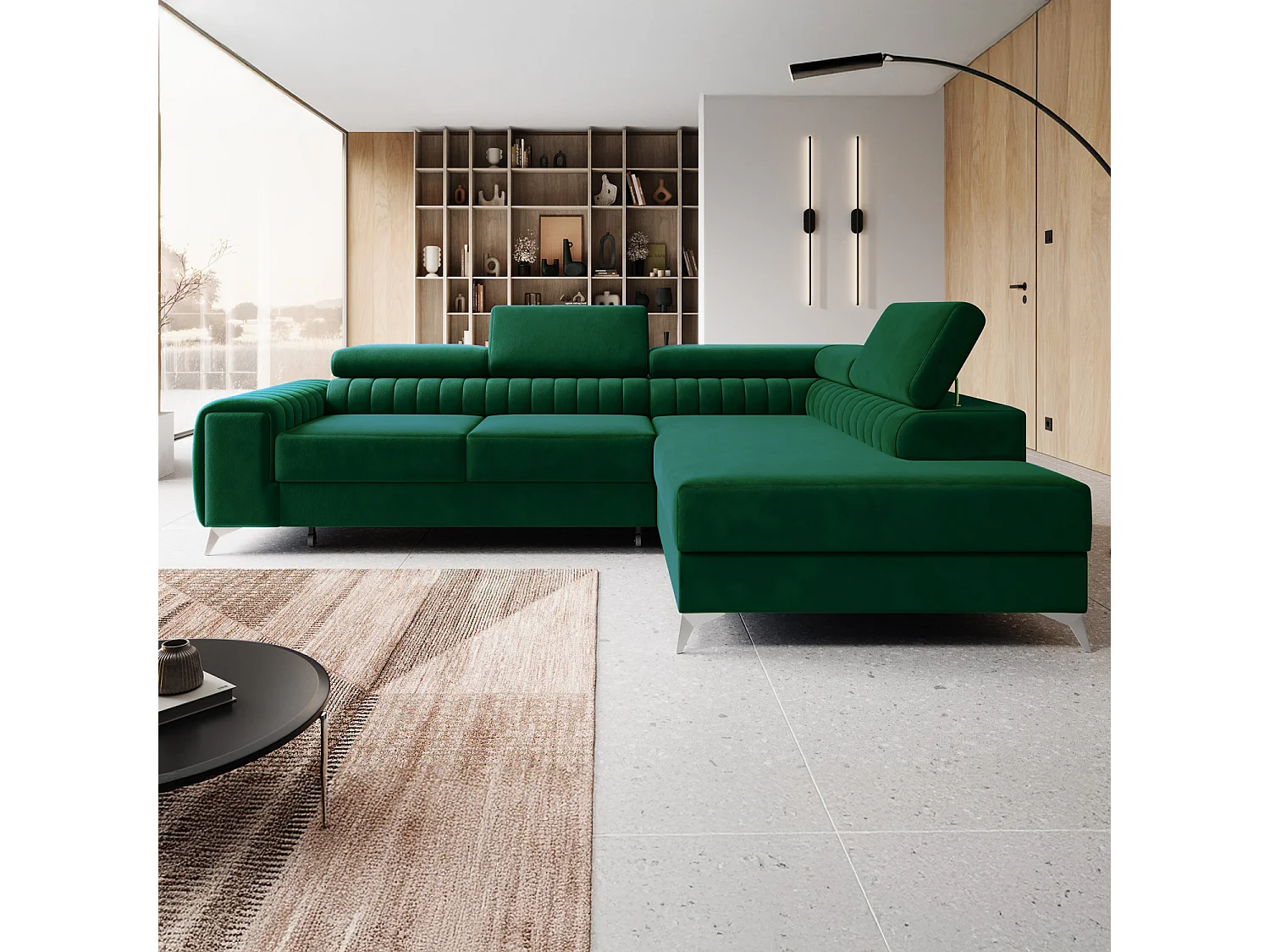 Canapé d'angle droit convertible Isaac Velours Vert