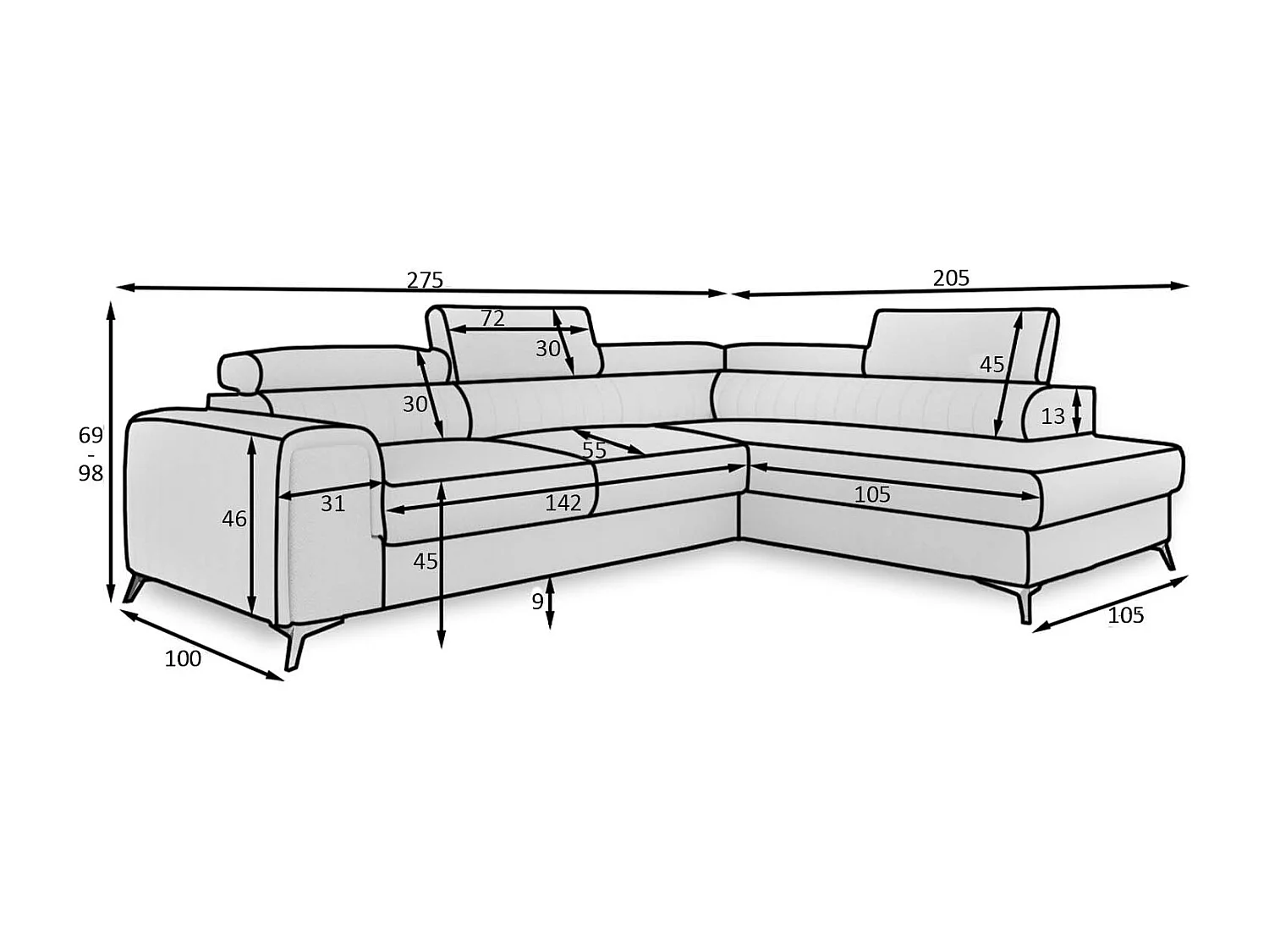 Canapé d'angle droit convertible Isaac Velours Vert