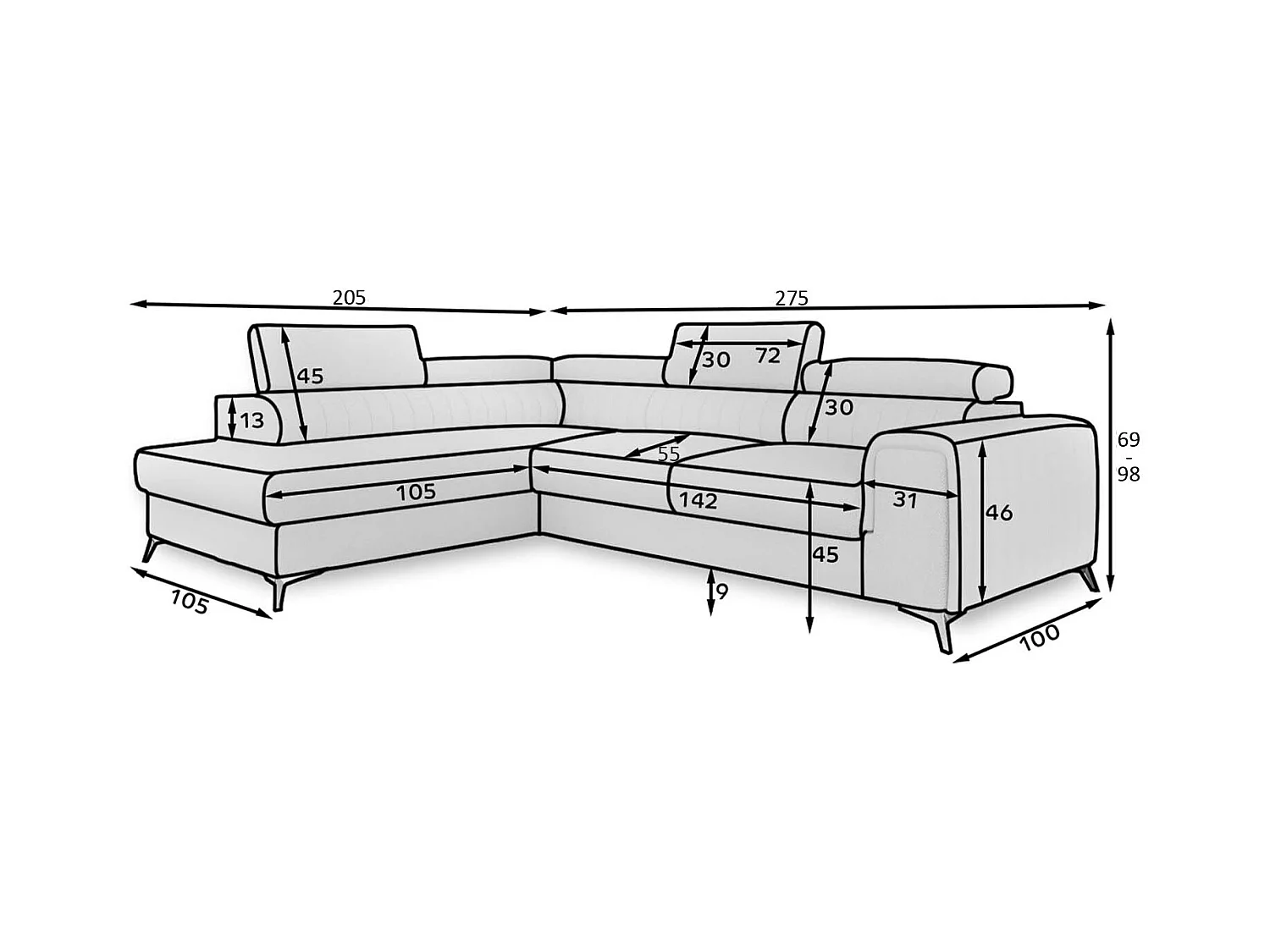 Canapé d'angle gauche convertible Isaac Velours Beige