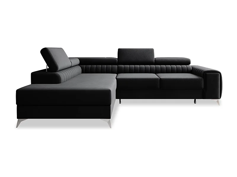 Canapé d'angle gauche convertible Isaac Velours Noir