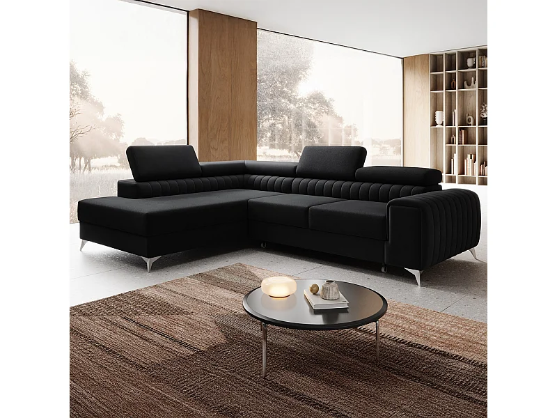 Canapé d'angle gauche convertible Isaac Velours Noir