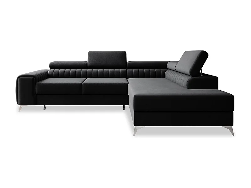 Canapé d'angle droit convertible Isaac Velours Noir