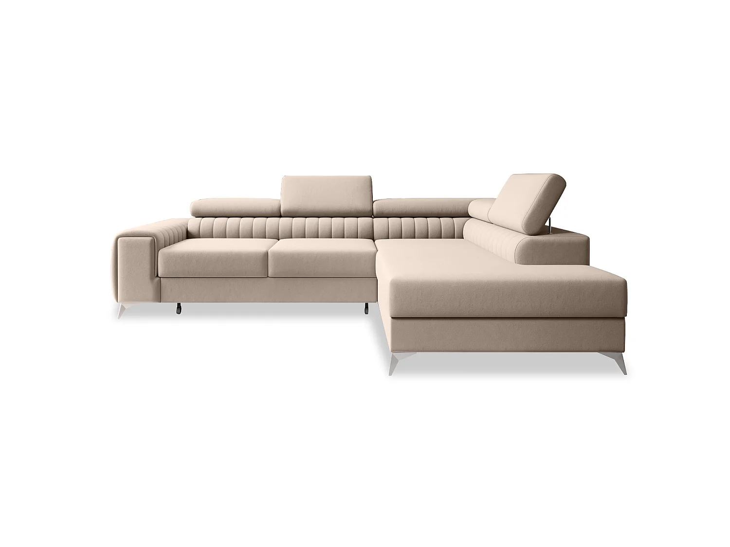 Canapé d'angle droit convertible Isaac Velours Beige