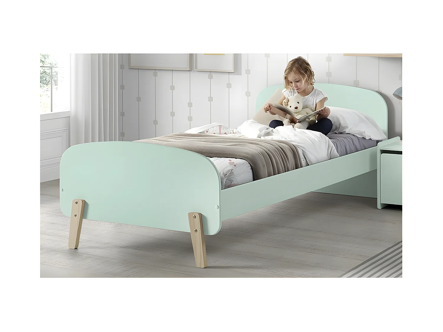 Lit Enfant K1 90x200 - Sommier inclus VERT Livré avec sommiers